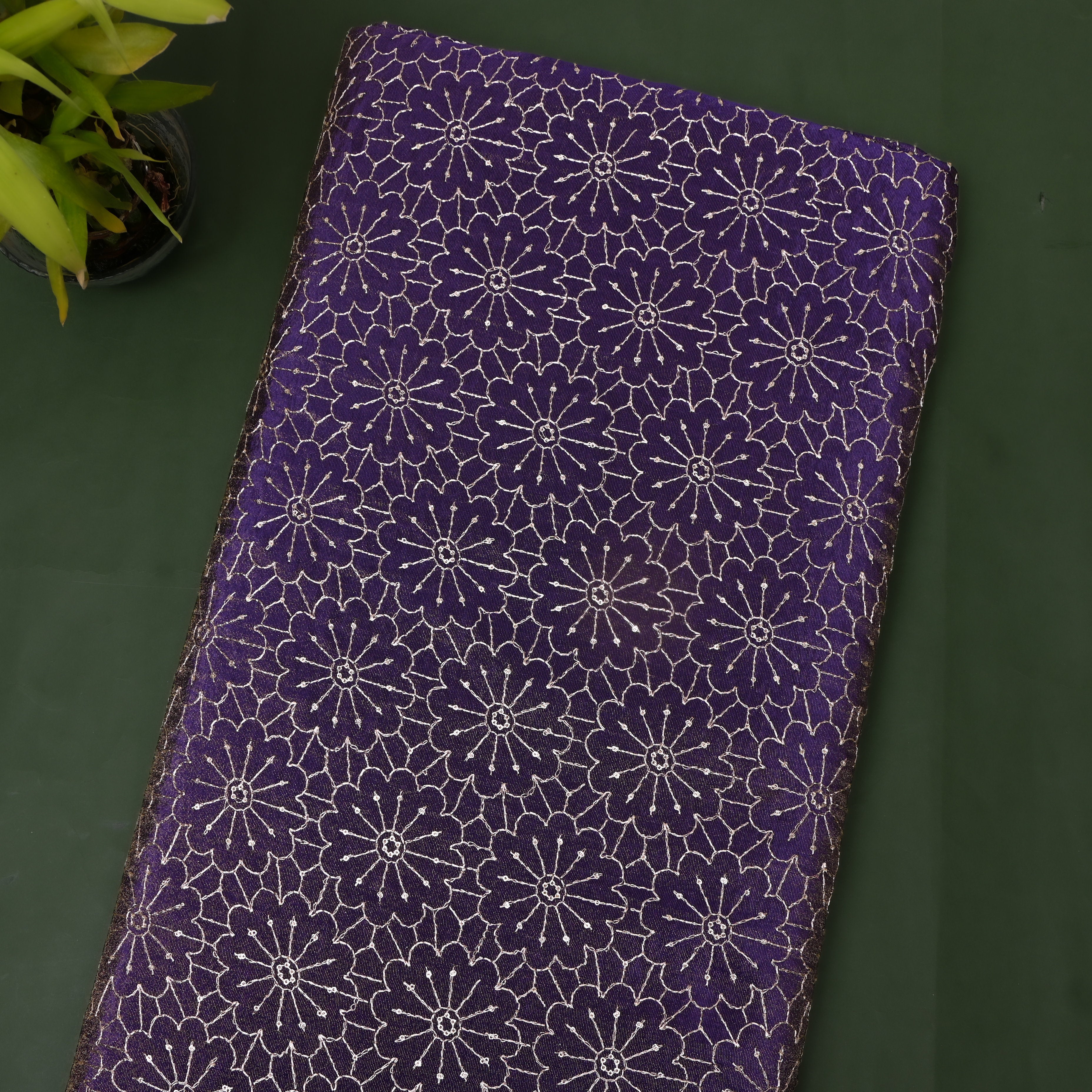 Deep Purple Mandala Embroidery Tissue Fabric
