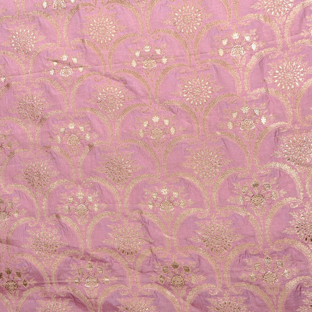 Dusty Lilac Gold Zari Weave Brocade Jamawar Silk Fabric