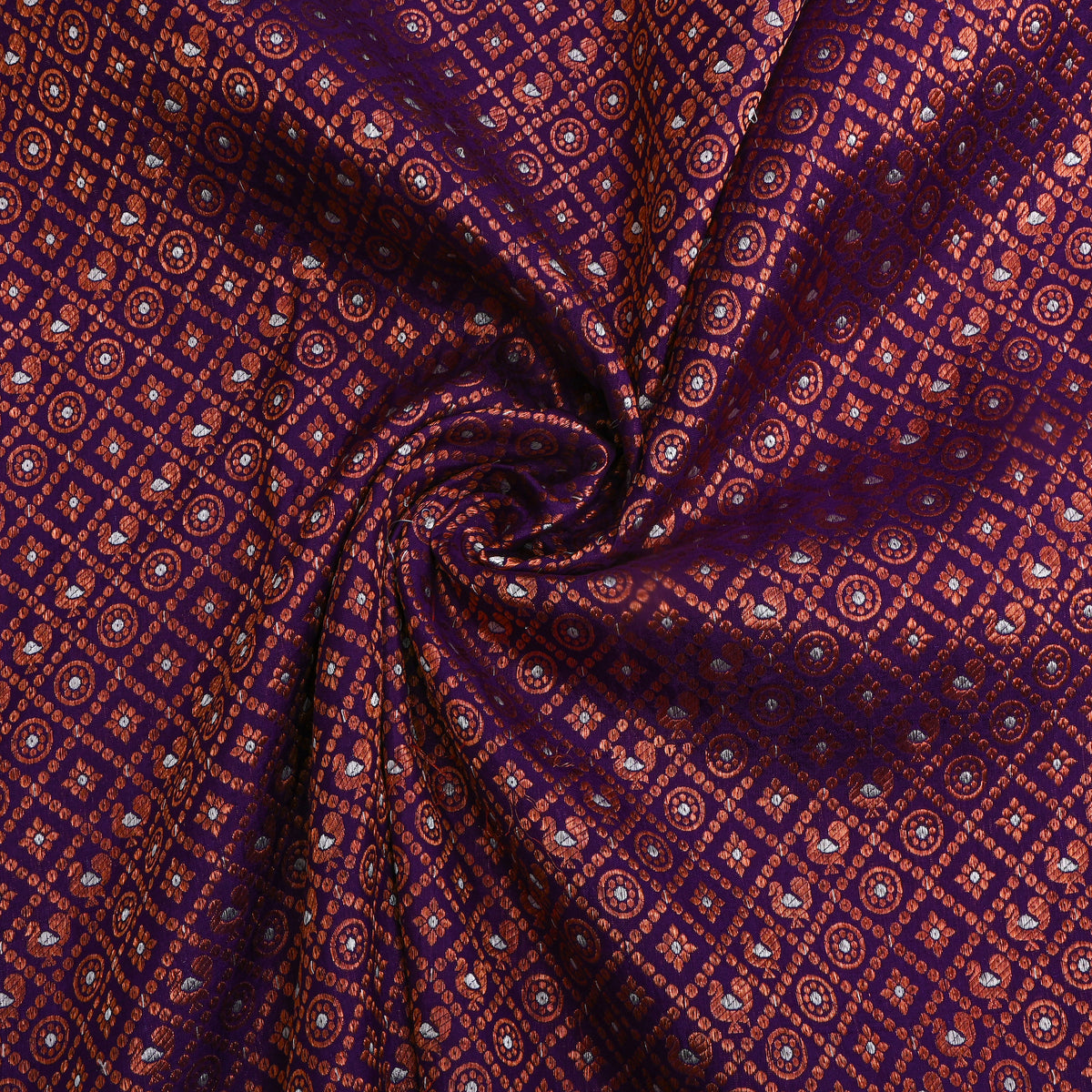 Purple Dual Tone Zari Geometric Check Jamawar Silk Fabric