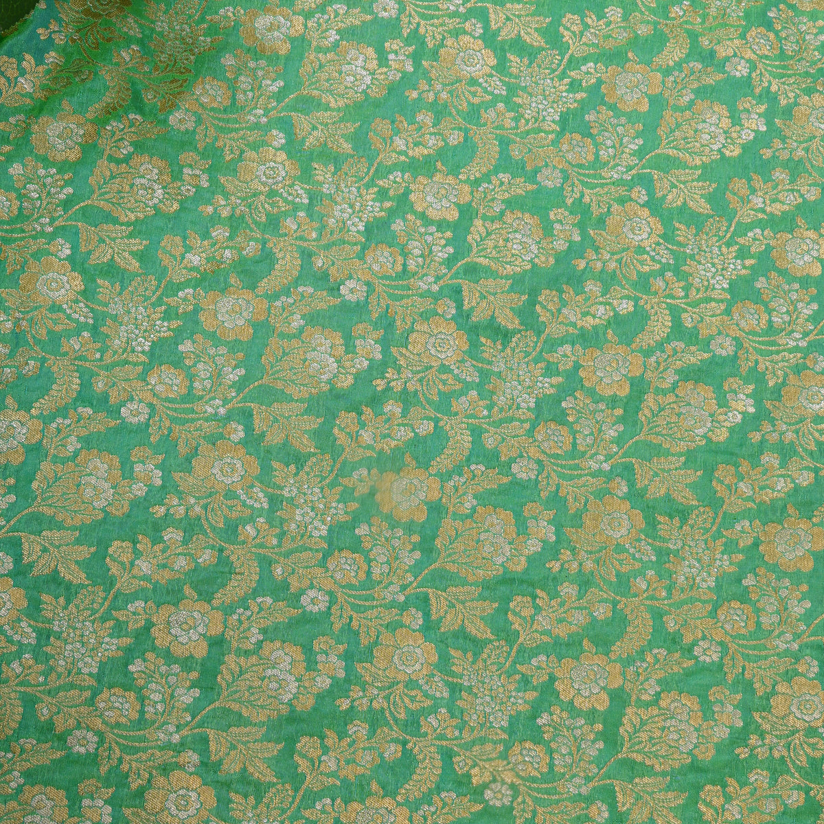 Sea Green Dual Tone Zari Floral Jaal Banarasi Silk Fabric