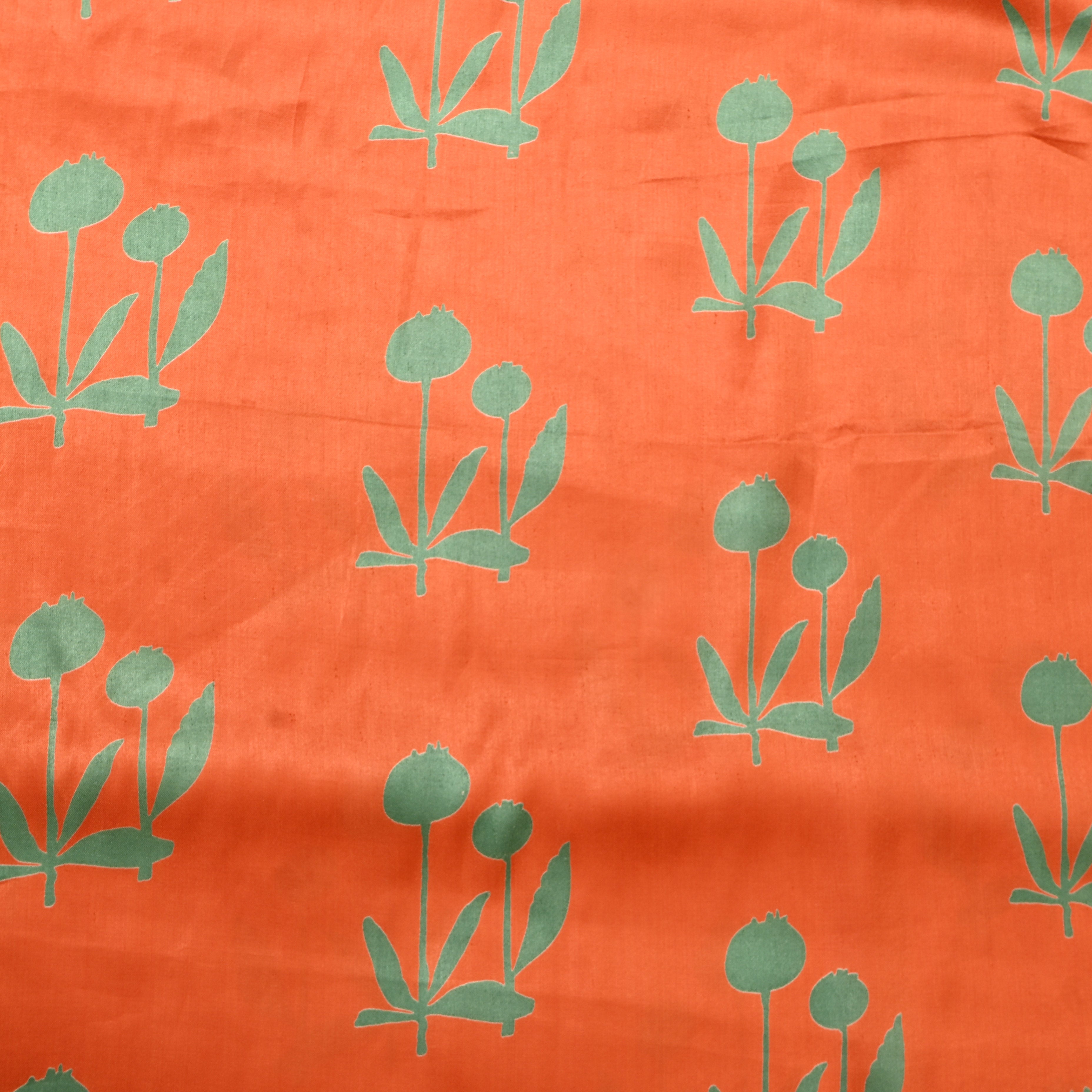 Orange Sage Tulip Print Satin Fabric