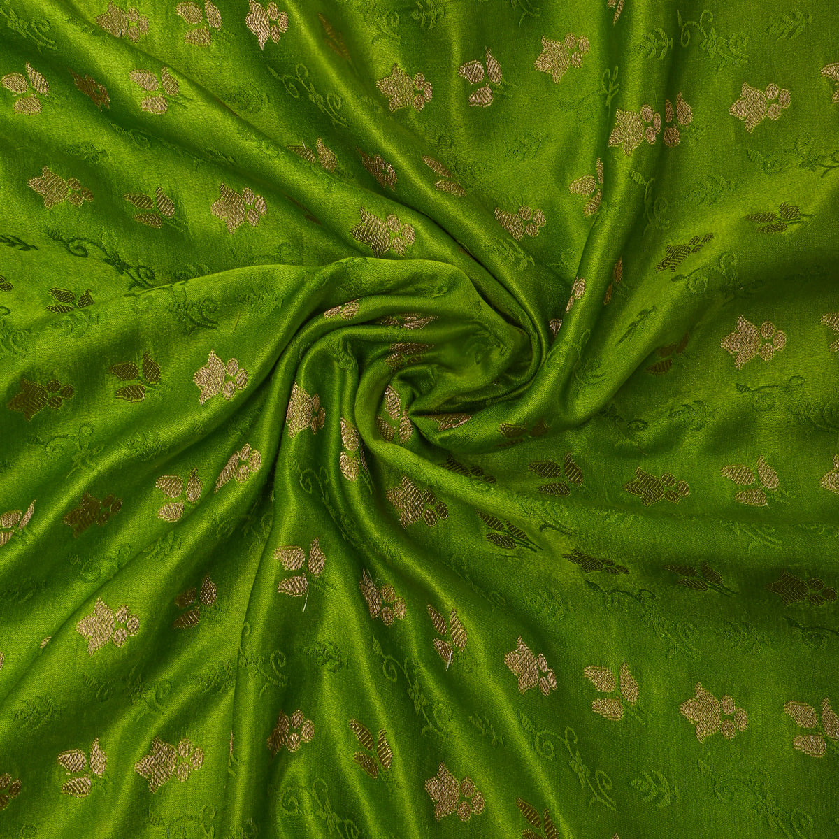 Parrot Green Gold Zari Floral Butti Jamawar Silk Fabric