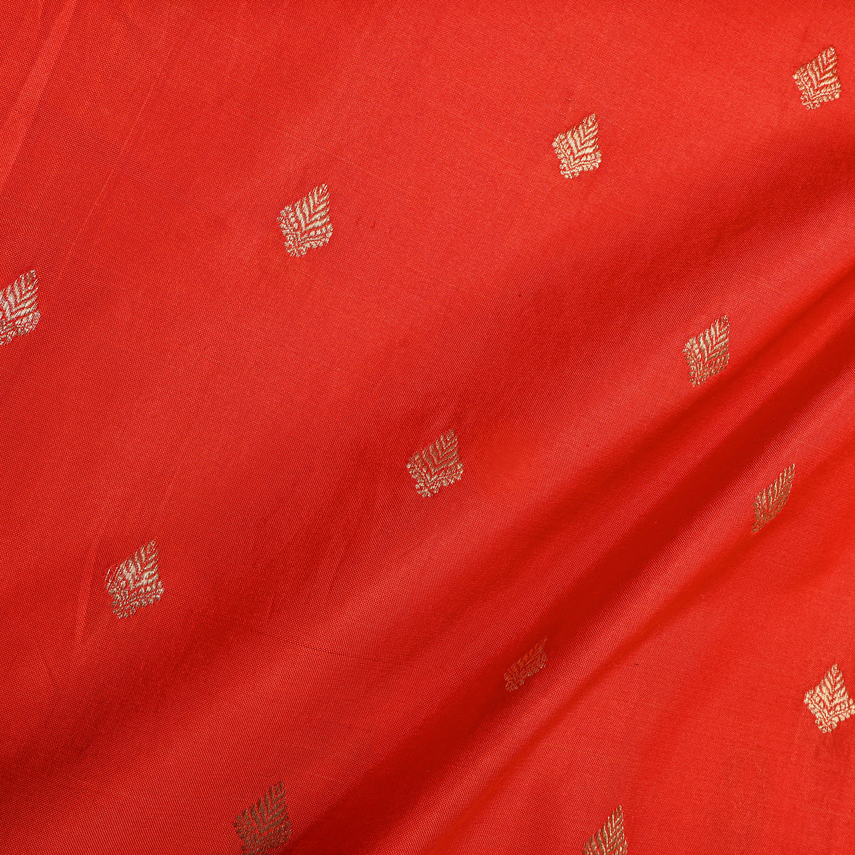 Tangerine Orange Gold Zari Butti Banarasi Silk Fabric