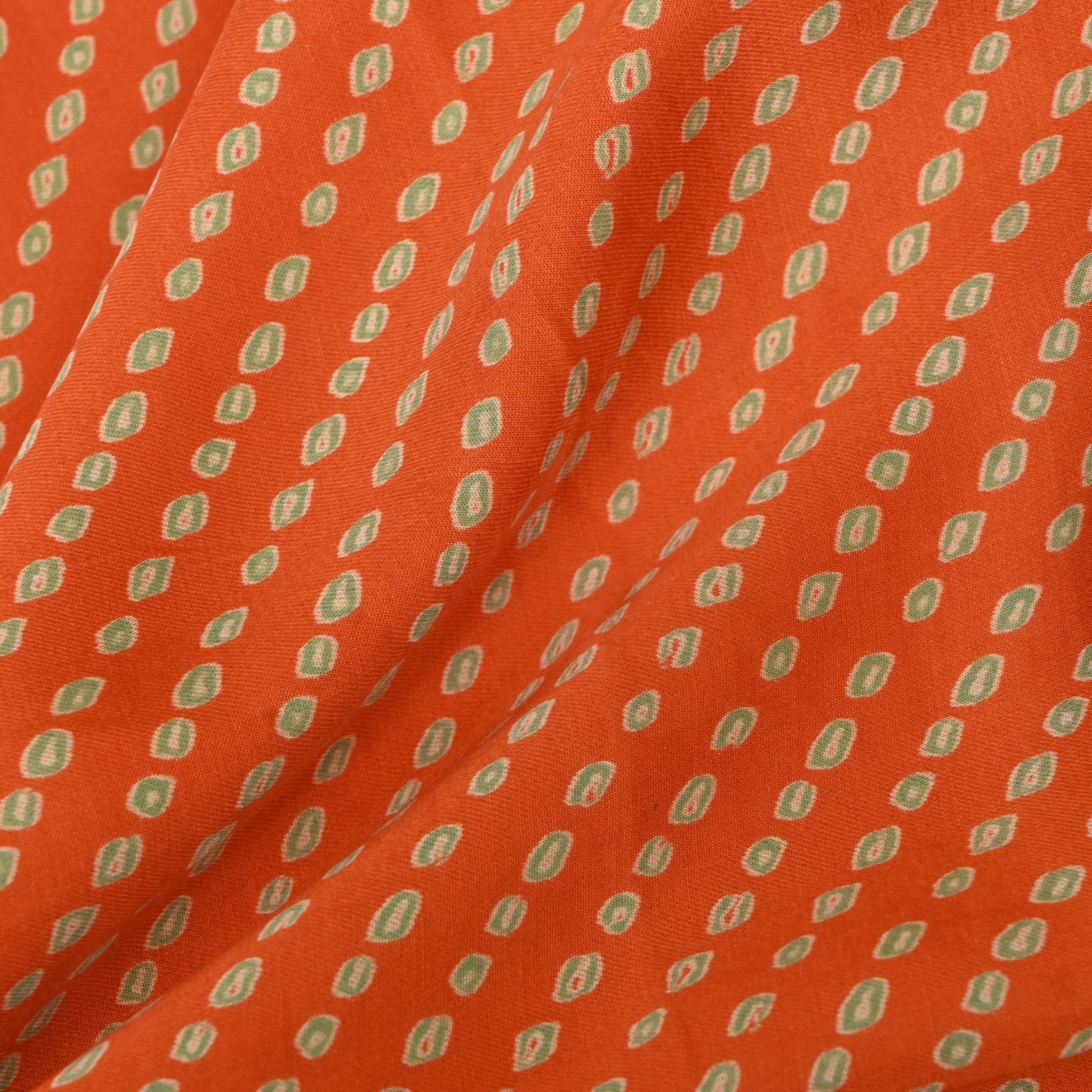 Orange Green Diagonal Bandhani Print Satin Fabric