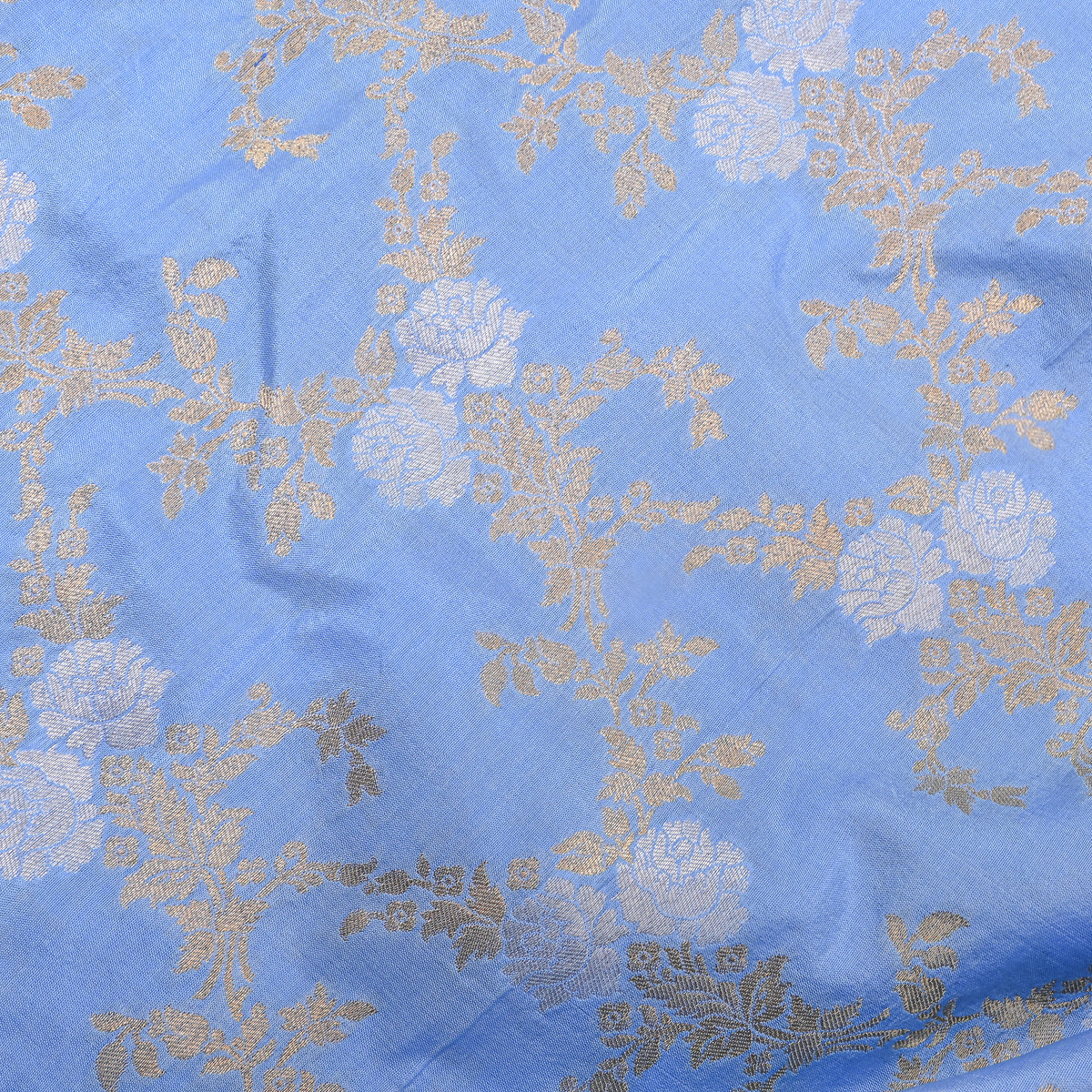 Cornflower Dual Zari Floral Trellis Jamawar Silk Fabric