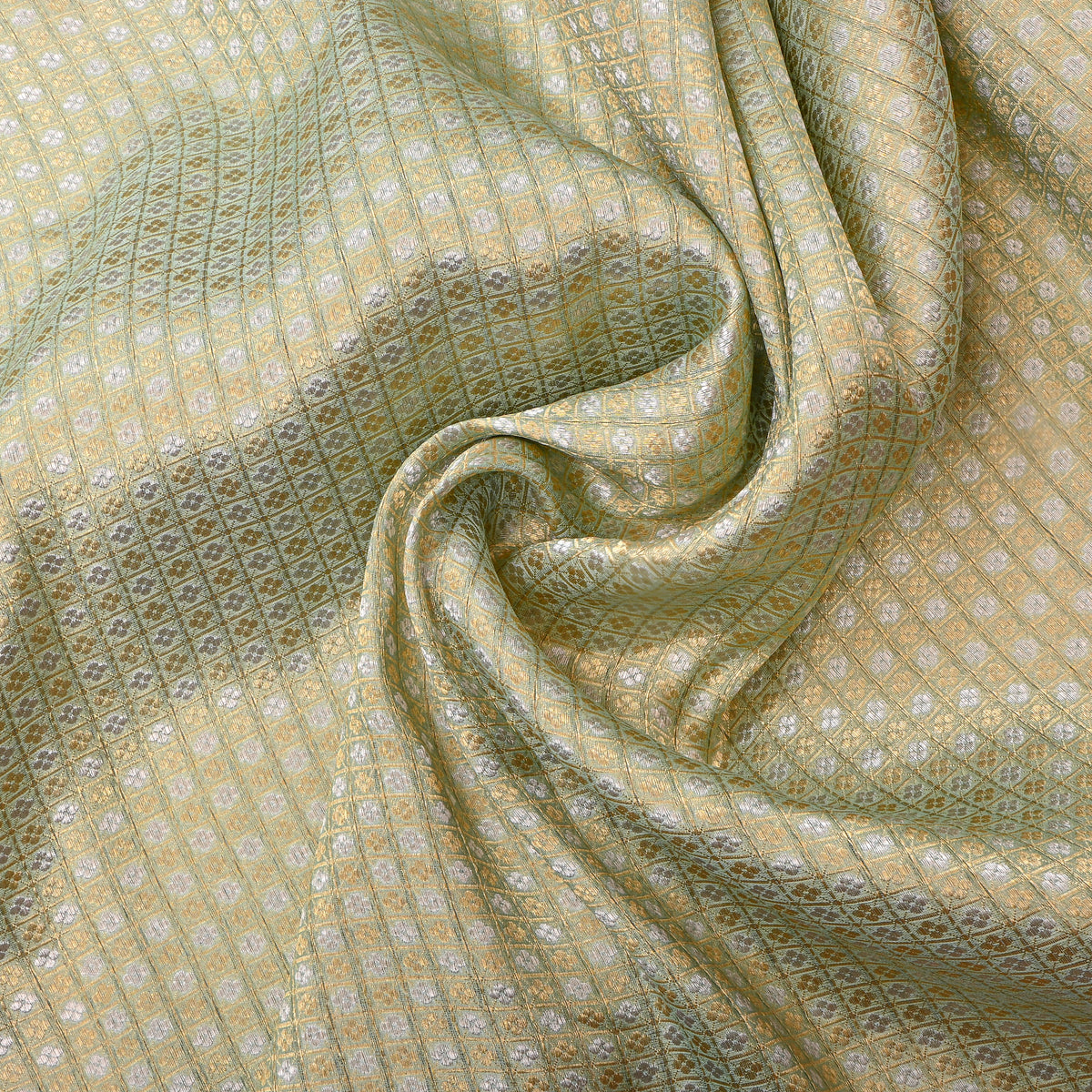 Sage Dual Tone Check Butti Jamawar Silk Fabric