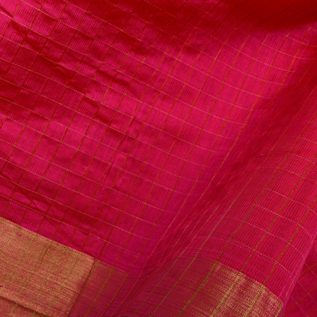 Fuchsia Gold Check Floral Jamawar Silk Fabric