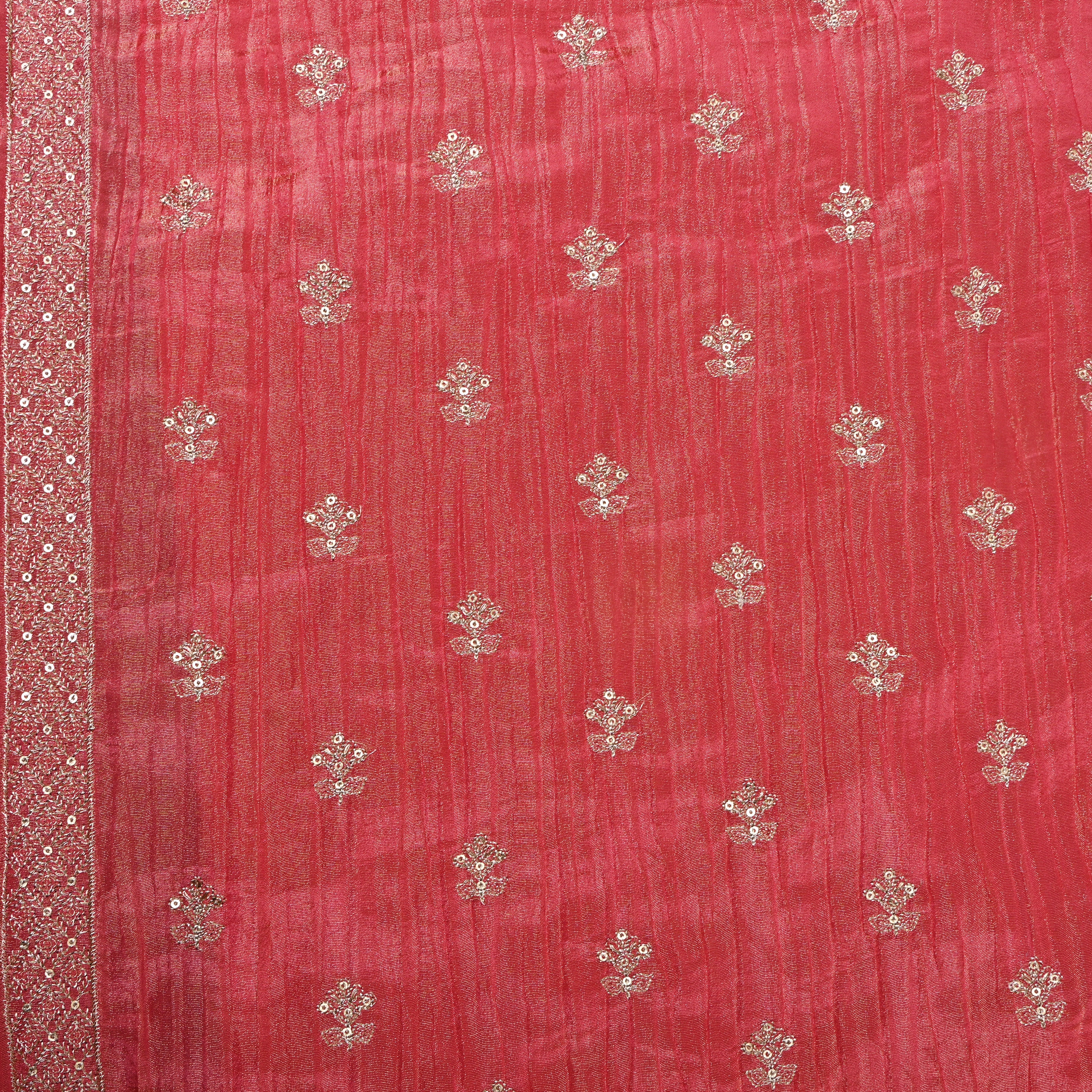 Rani Pink Zari Buti Sequin Embroidery Tissue Fabric
