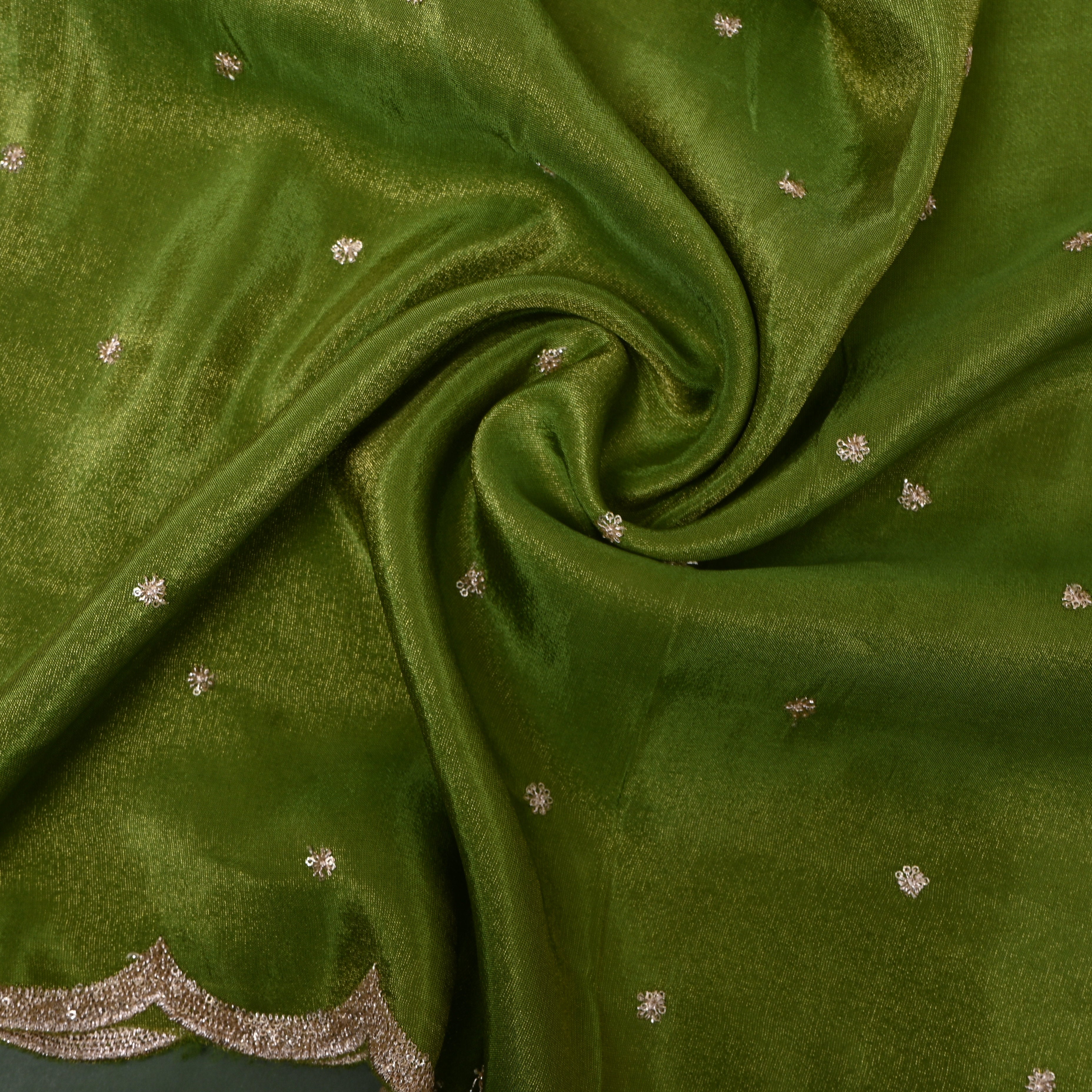 Bottle Green Golden Booti Tissue Embroidery