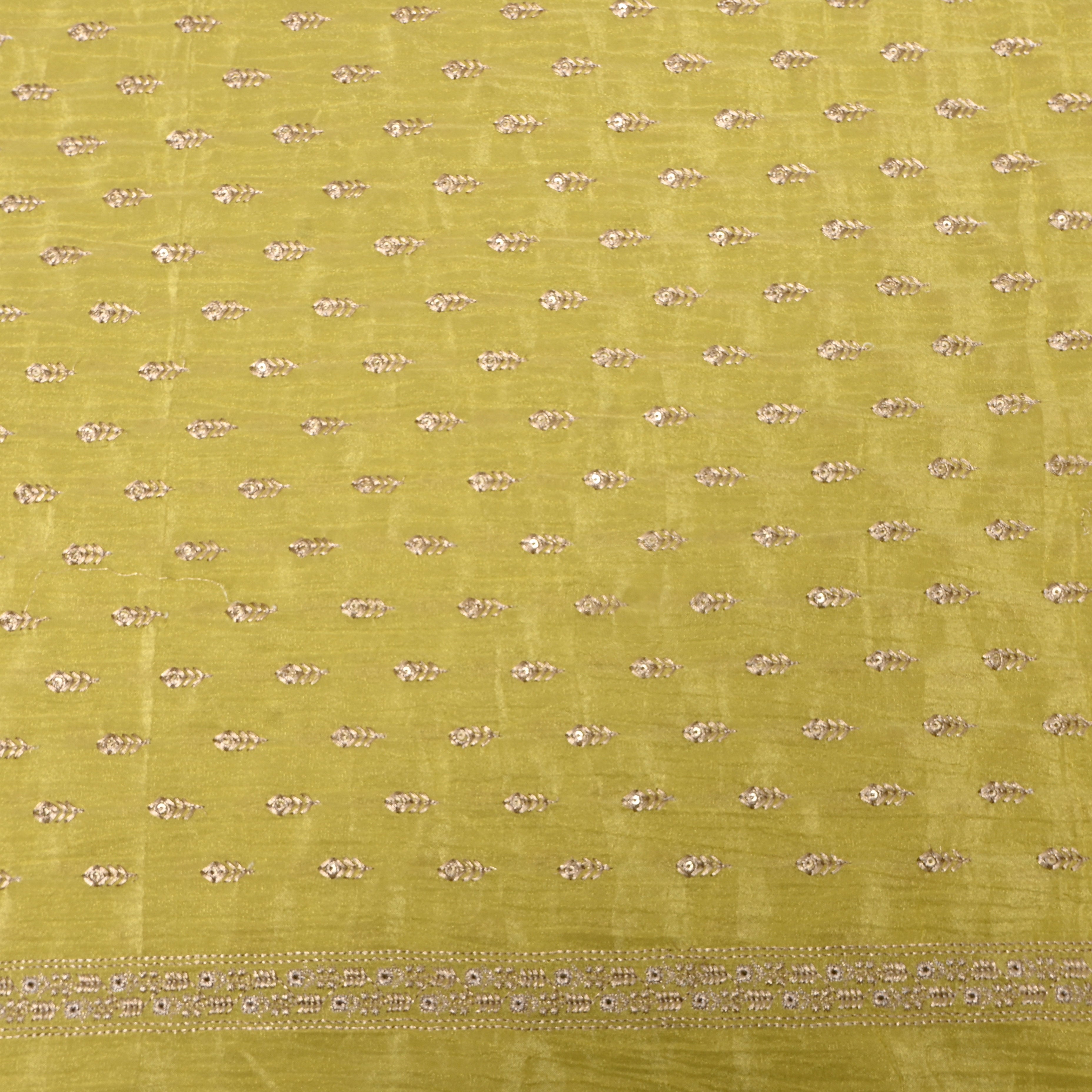 Olive Mustard Zari Buti Sequin Embroidery Tissue Fabric