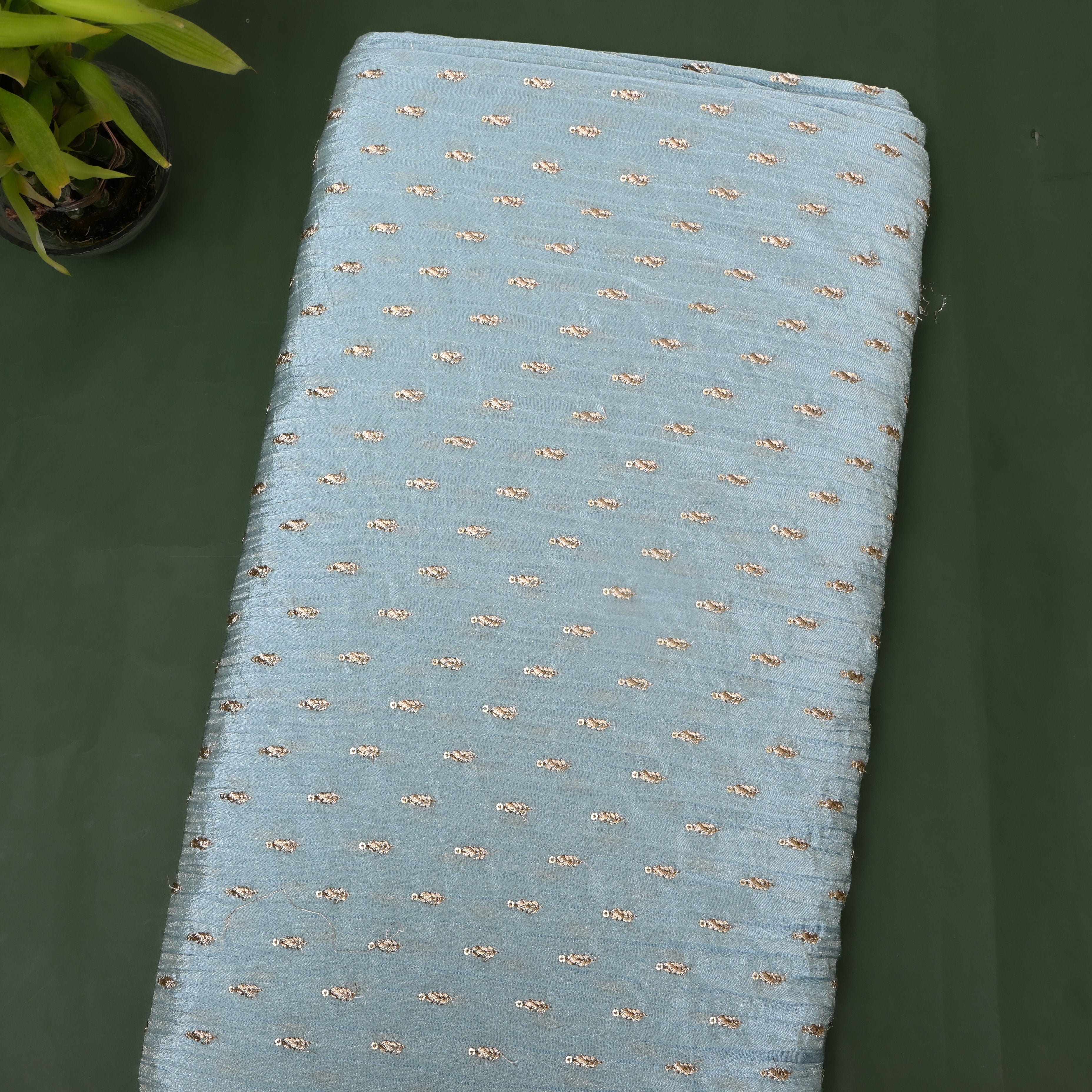 Powder Blue Zari Buti Sequin Embroidery Tissue Fabric