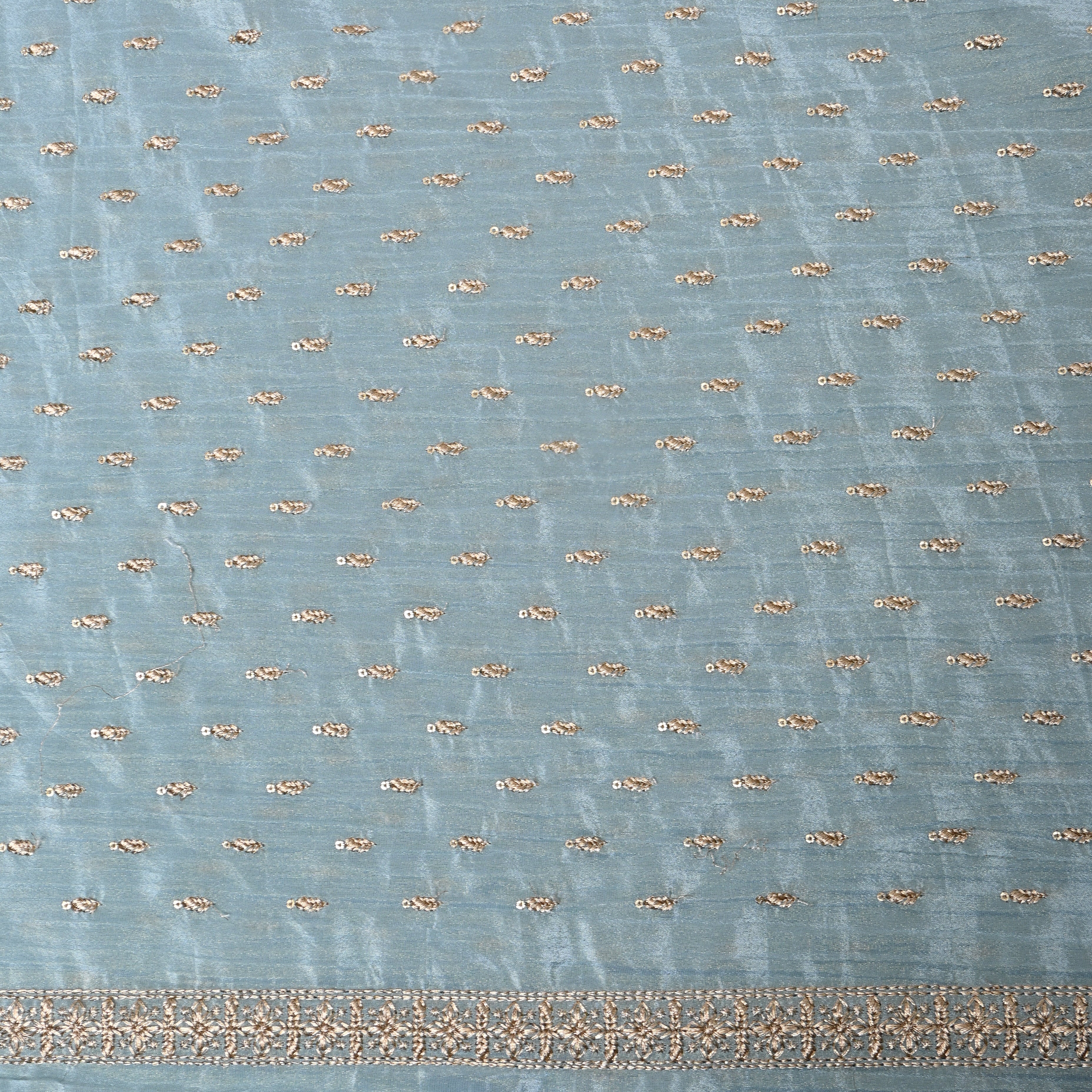 Powder Blue Zari Buti Sequin Embroidery Tissue Fabric