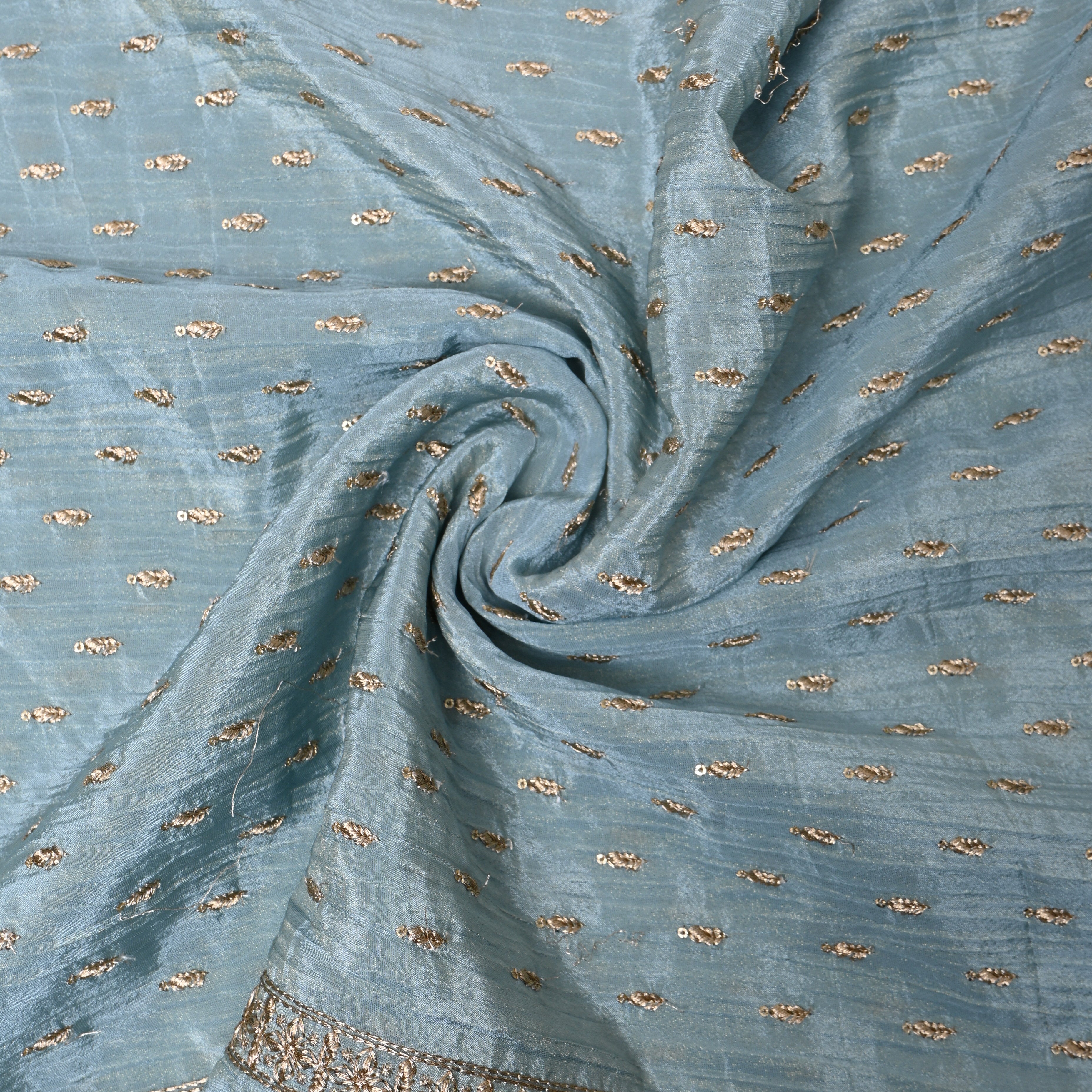 Powder Blue Zari Buti Sequin Embroidery Tissue Fabric