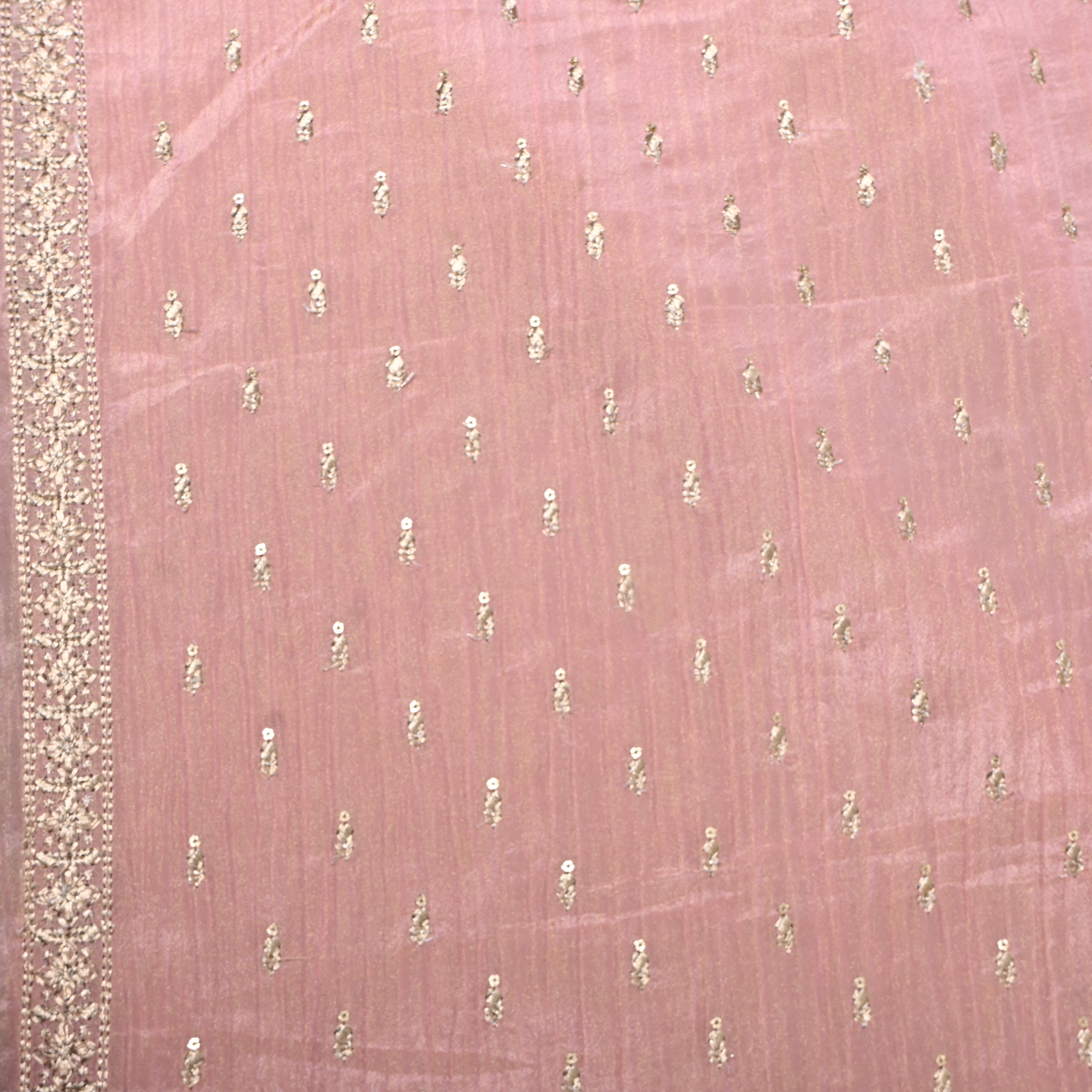 Dusty Rose Zari Buti Sequin Embroidery Tissue Fabric