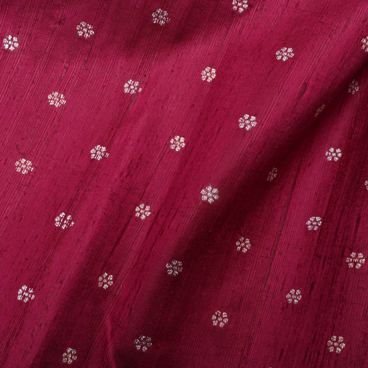 Magenta Silver Zari Floral Butti Jamawar Silk Fabric