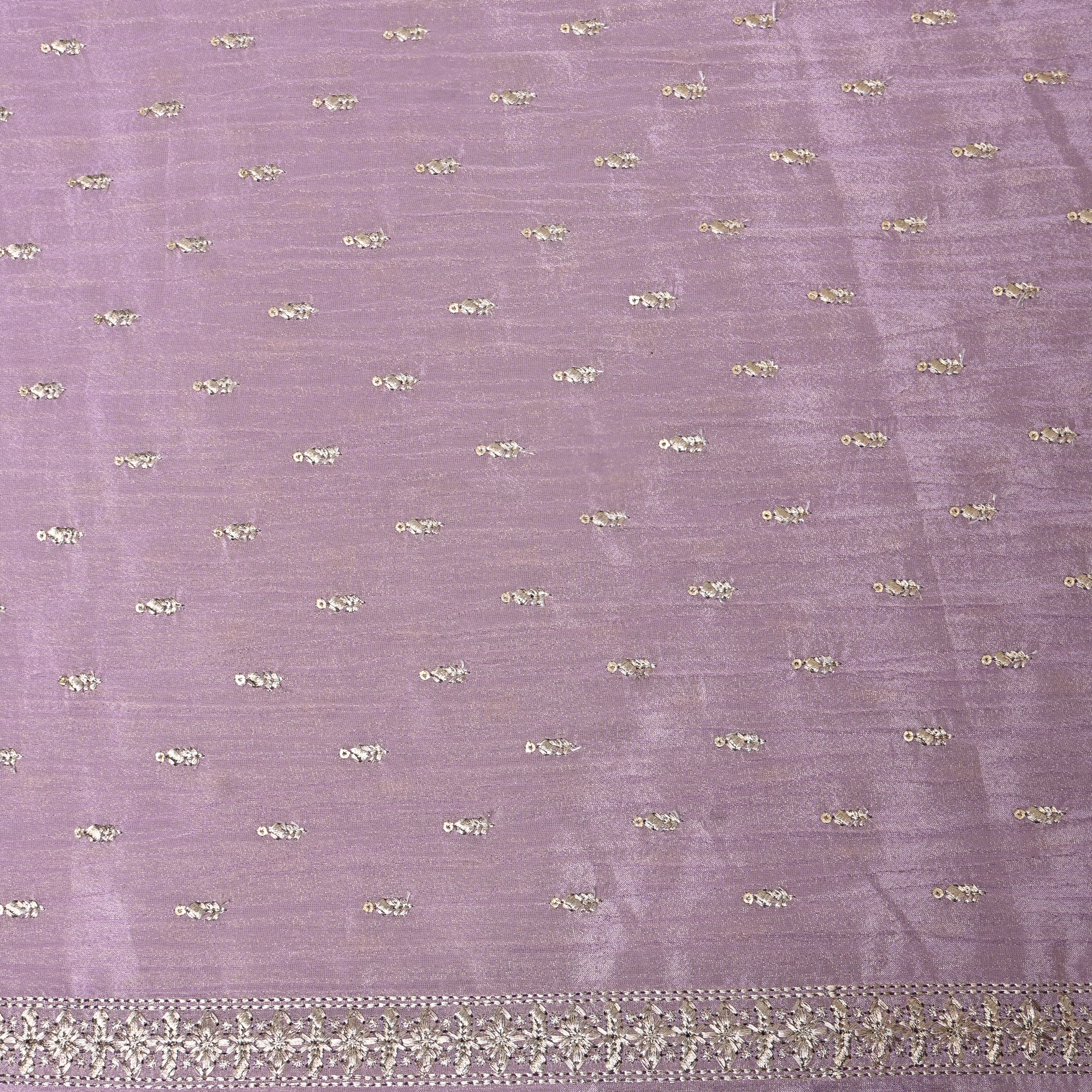 Mauve Purple Zari Buti Sequin Embroidery Tissue Fabric