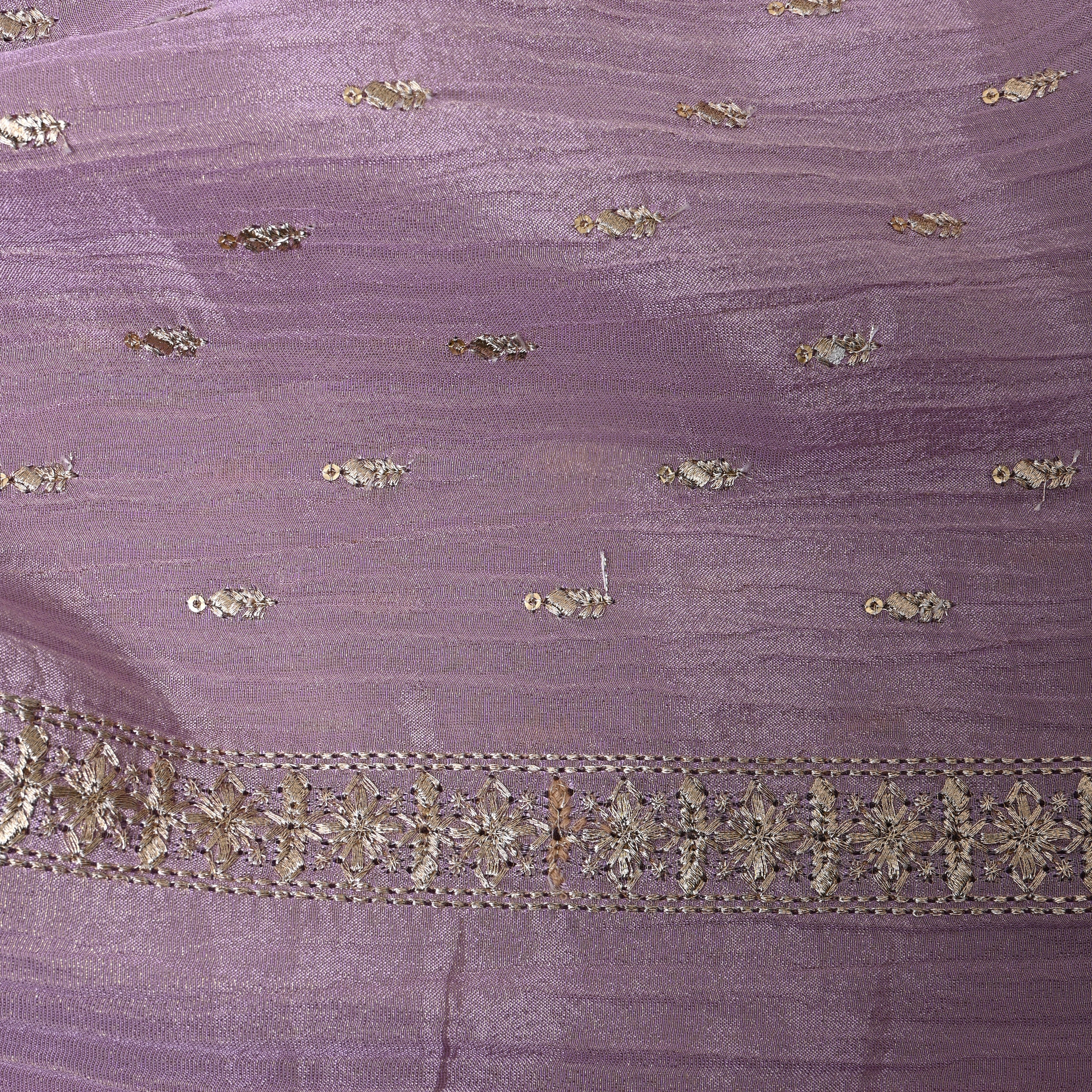 Mauve Purple Zari Buti Sequin Embroidery Tissue Fabric
