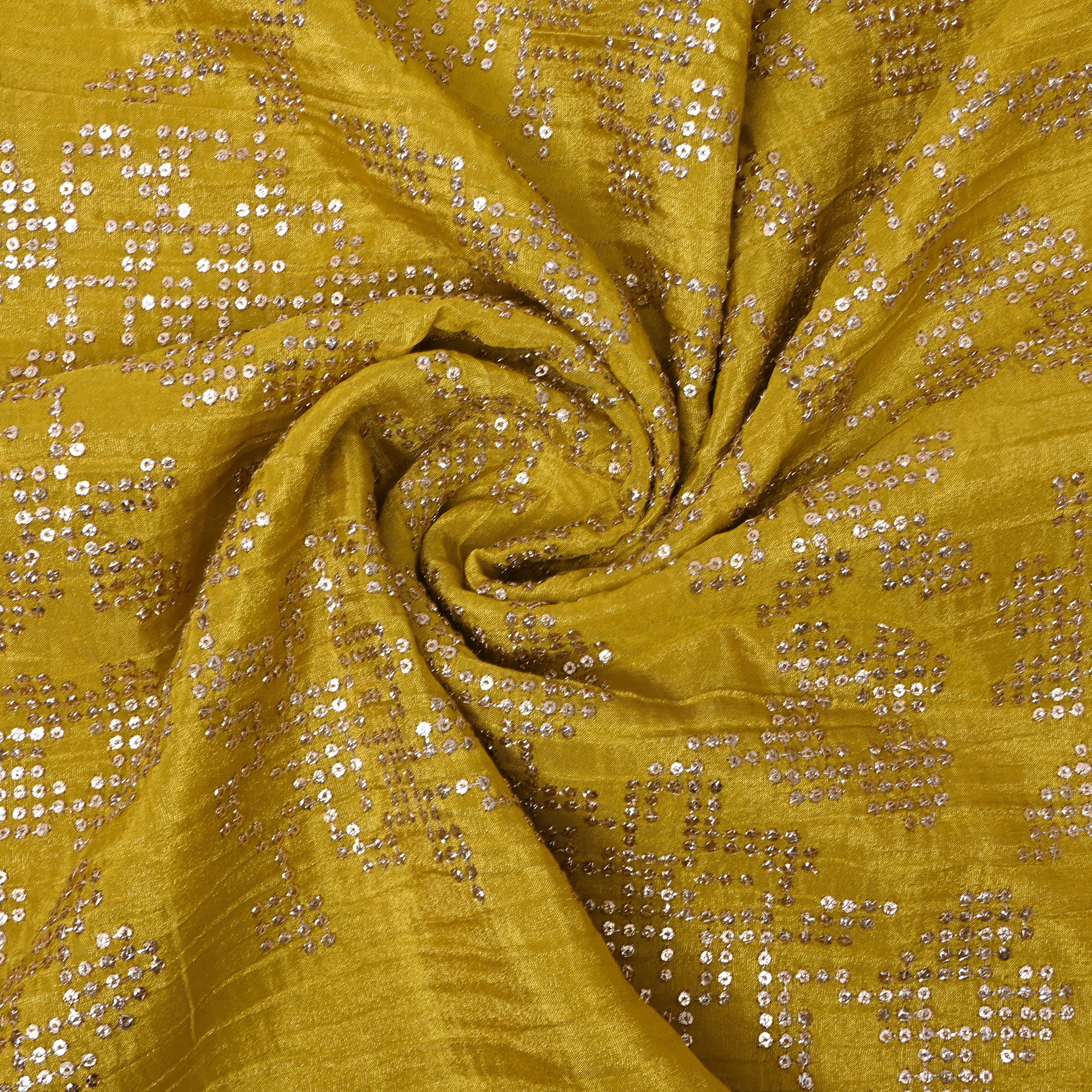 Mustard Yellow Sequin Embroidered Tissue Fabric