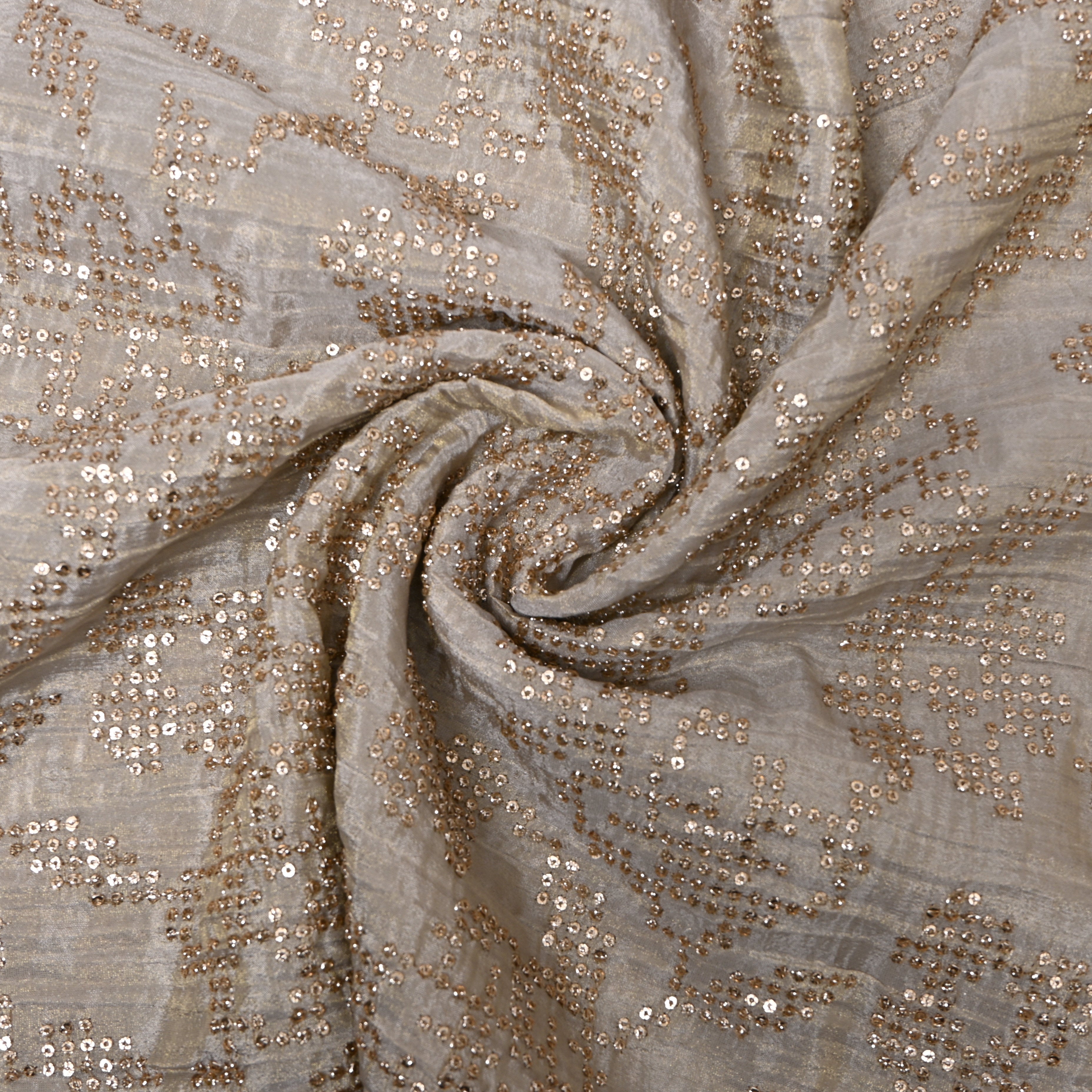 Grey Sequin Embroidered Jaal Tissue Fabric