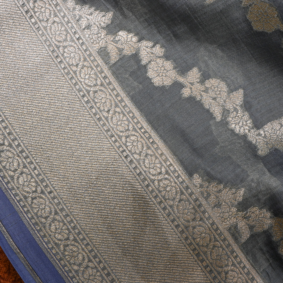 Grey Stripe Weave Banarasi Silk