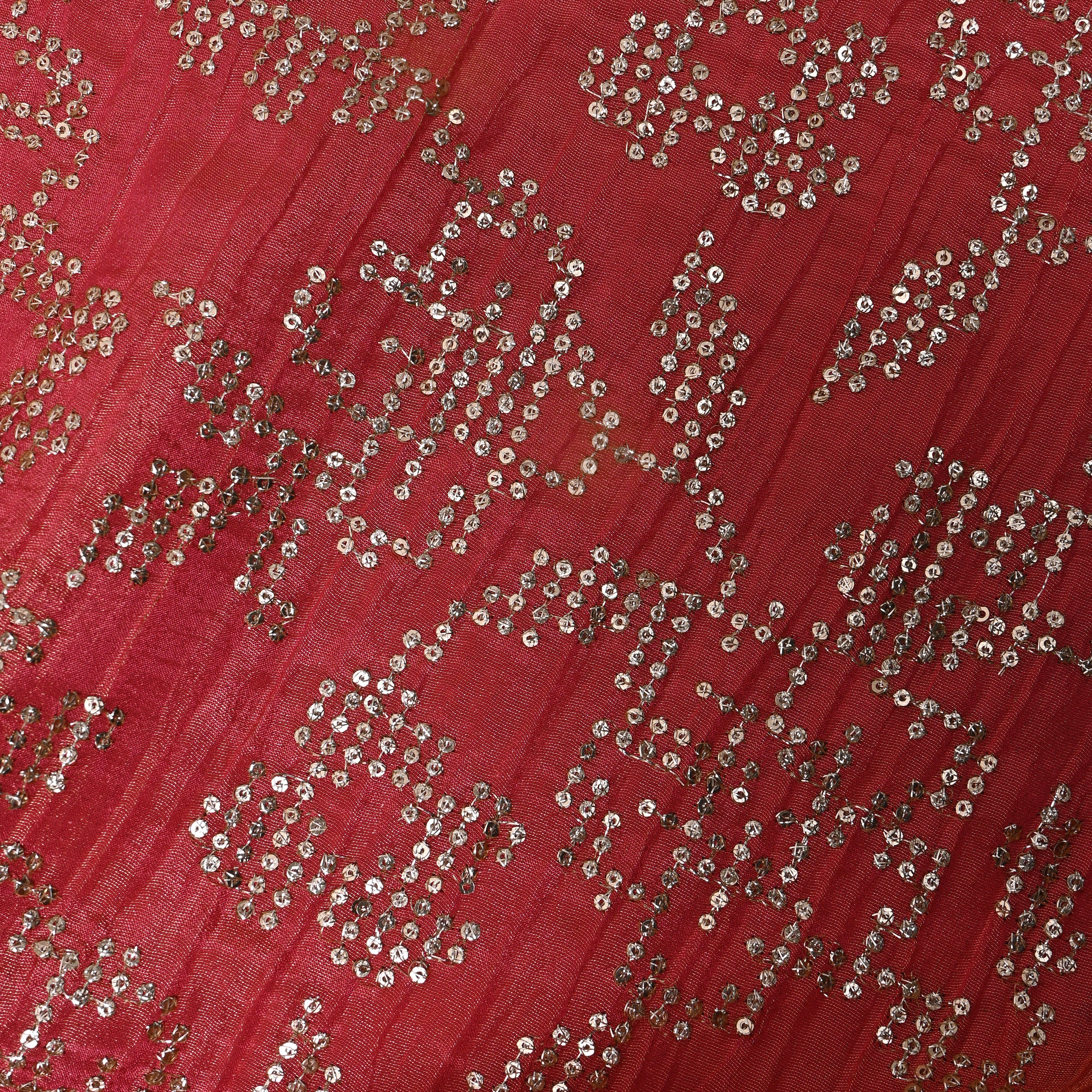 Rani Pink Geometric Sequin Embroidery Tissue Fabric