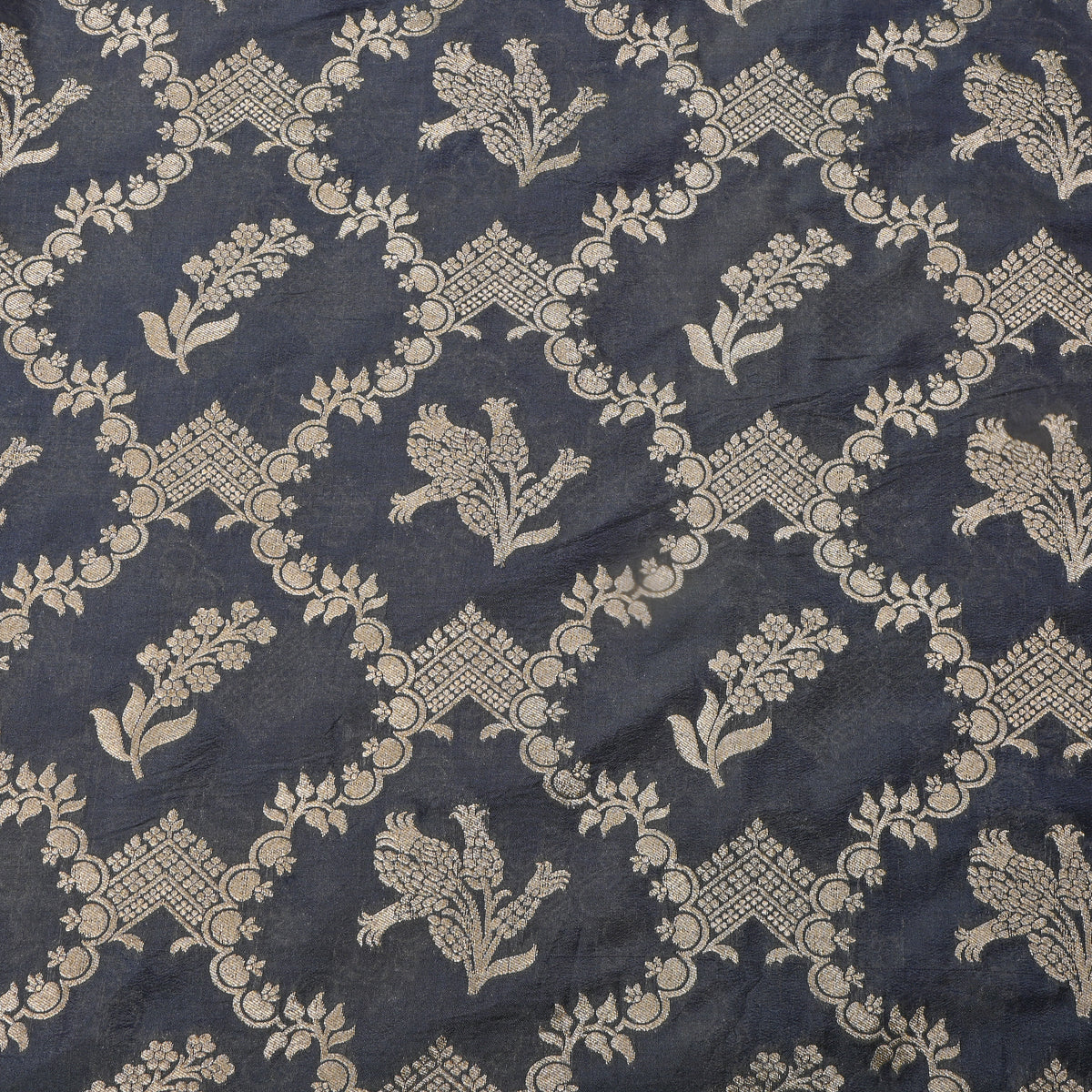 Gray Zari Woven Banarasi Silk Fabric