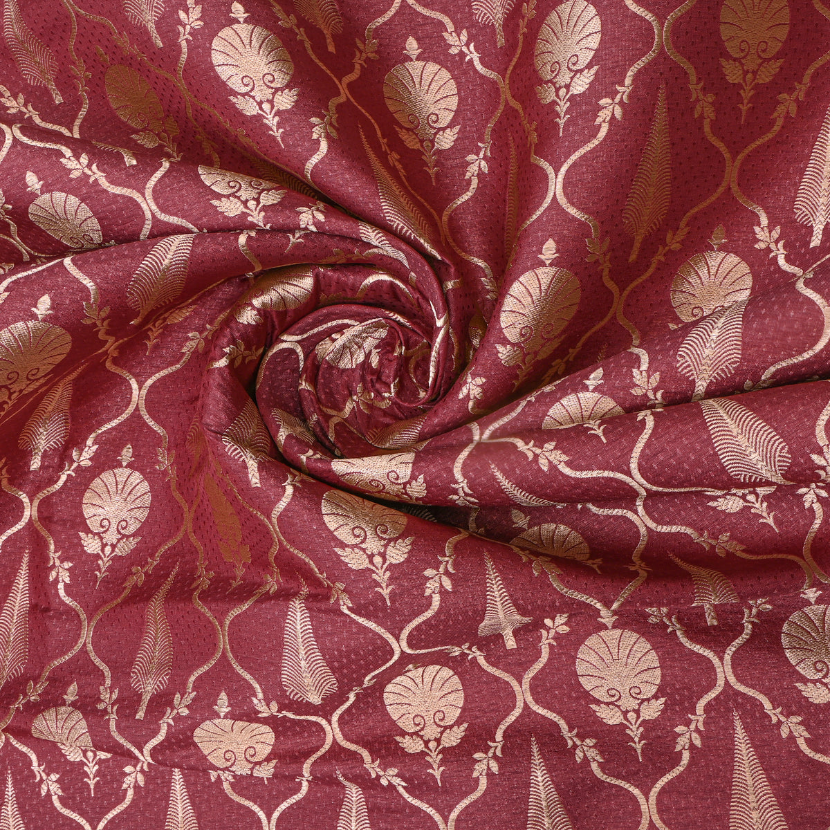 Dusty Rose Gold Zari Trellis Butti Jamawar Silk Fabric
