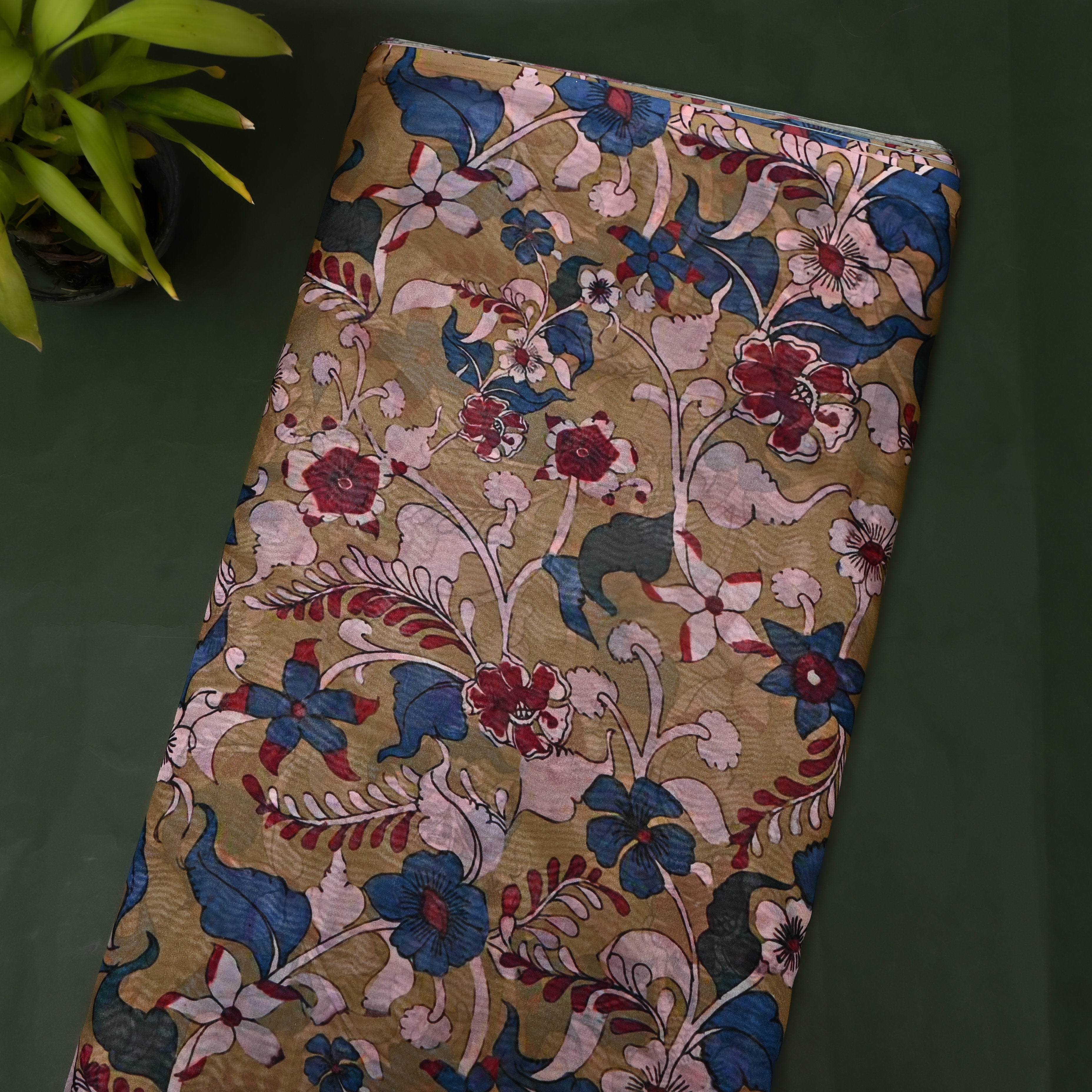 Earthy Brown Floral Vine Printed Silk