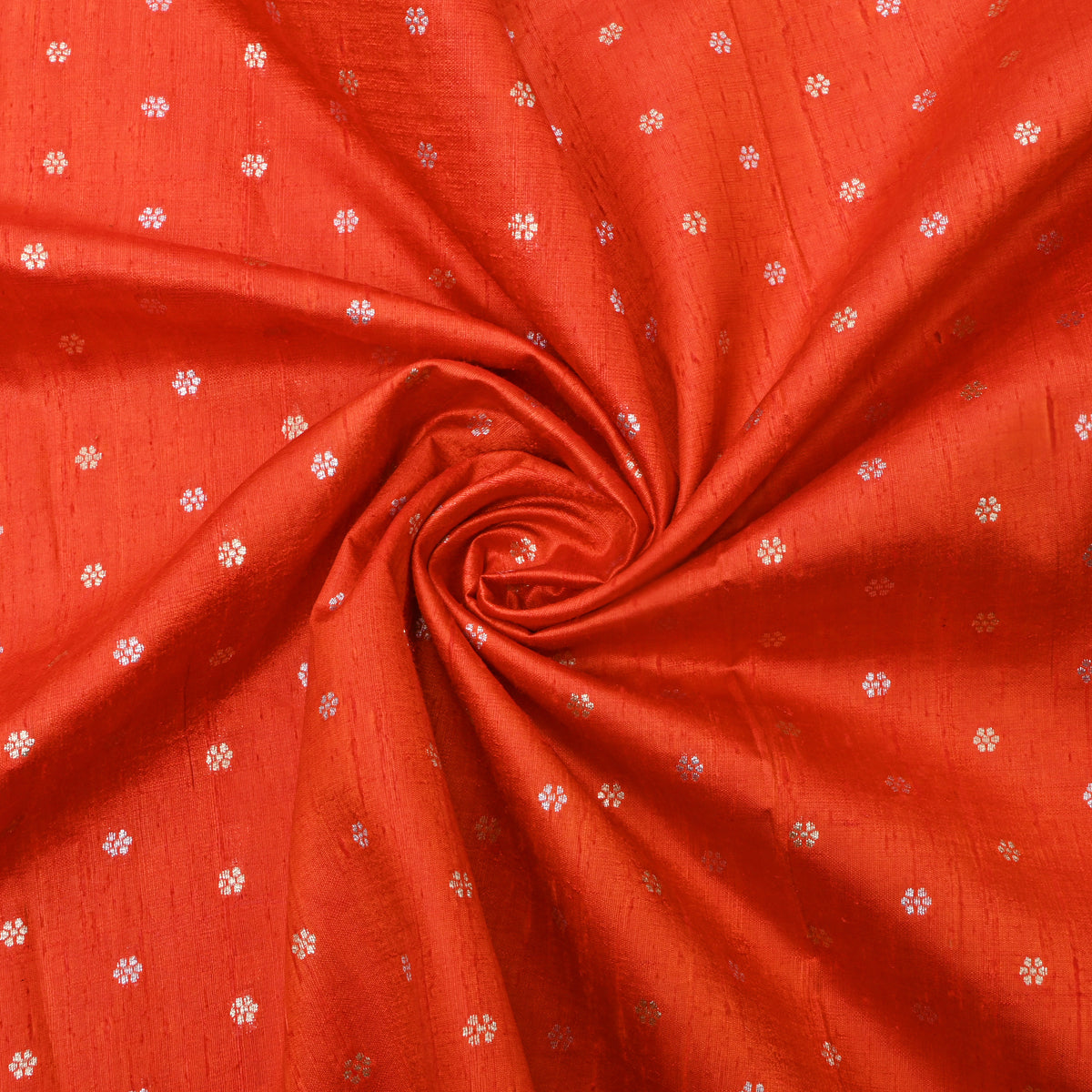 Tangerine Silver Zari Floral Butti Jamawar Silk Fabric