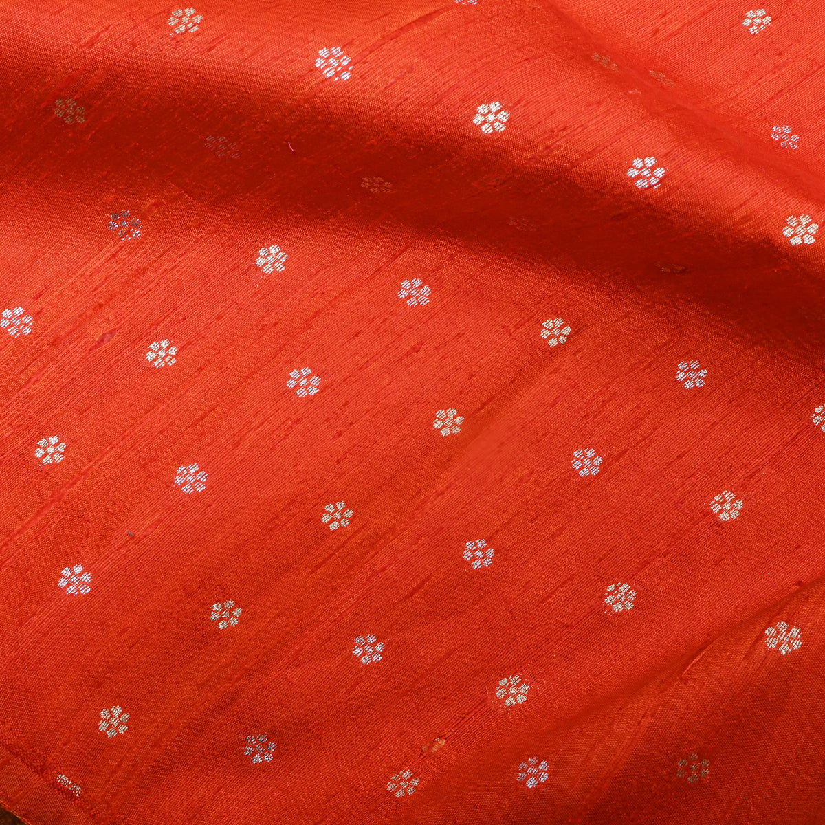 Tangerine Silver Zari Floral Butti Jamawar Silk Fabric