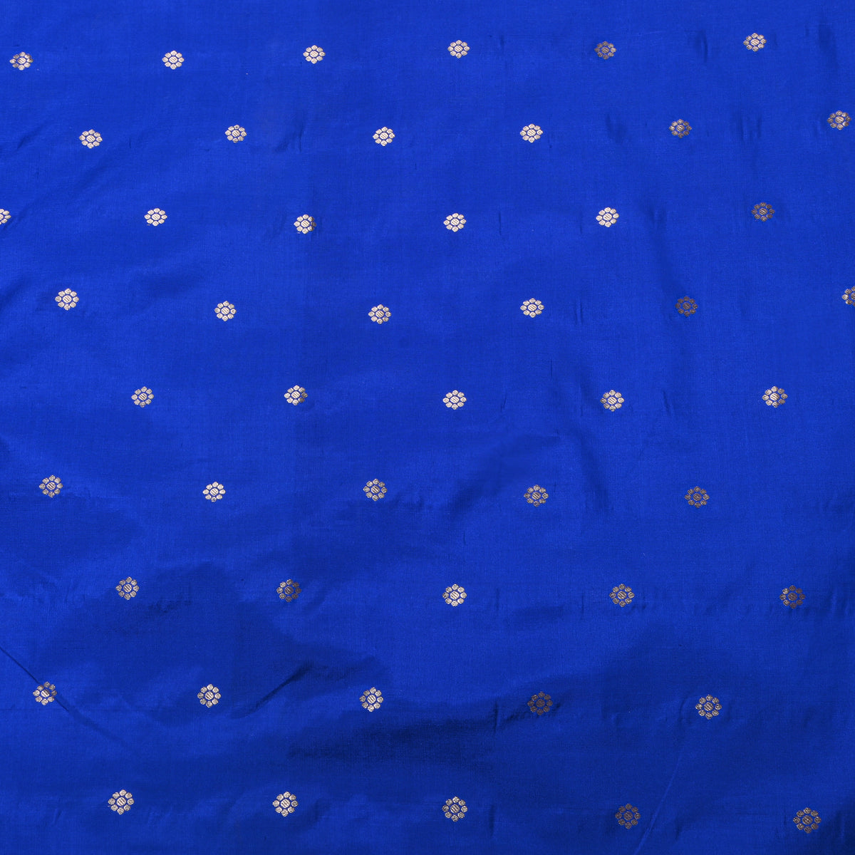 Cobalt Blue Gold Zari Butti Self Weave Jamawar Silk Fabric
