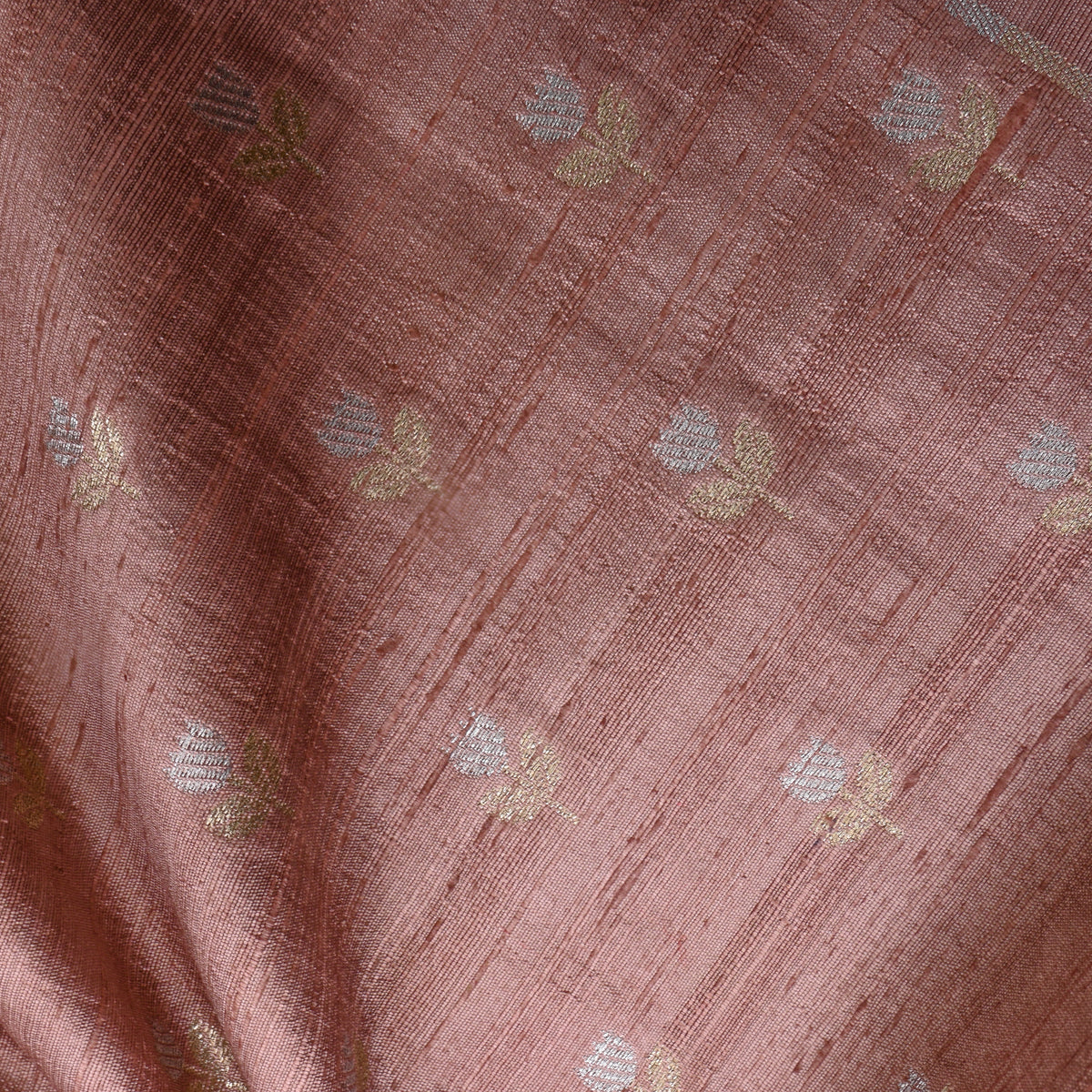 Rosewood Dual Tone Floral Butti Jamawar Silk Fabric