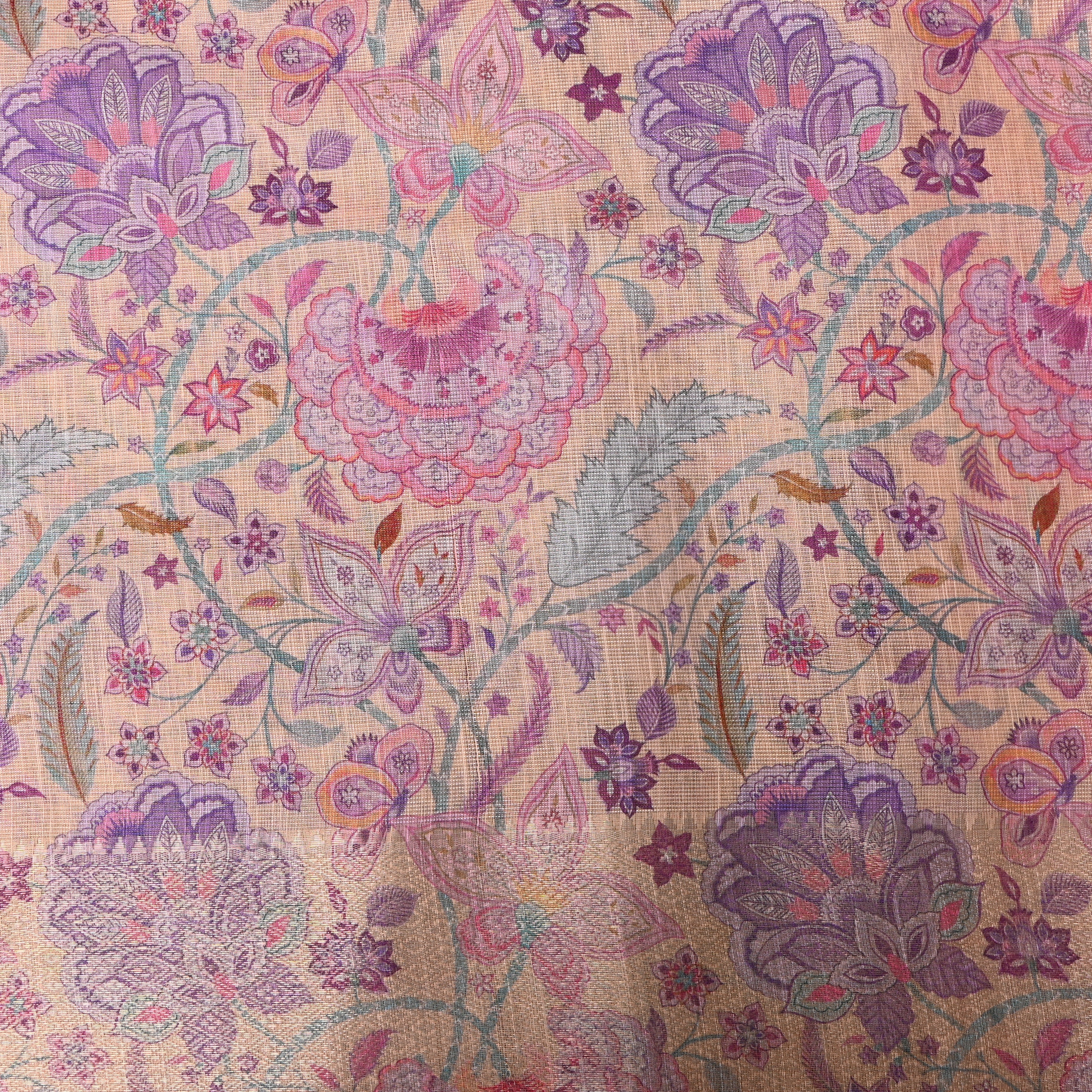 Peach Lilac Floral Vine Print Cotton Fabric