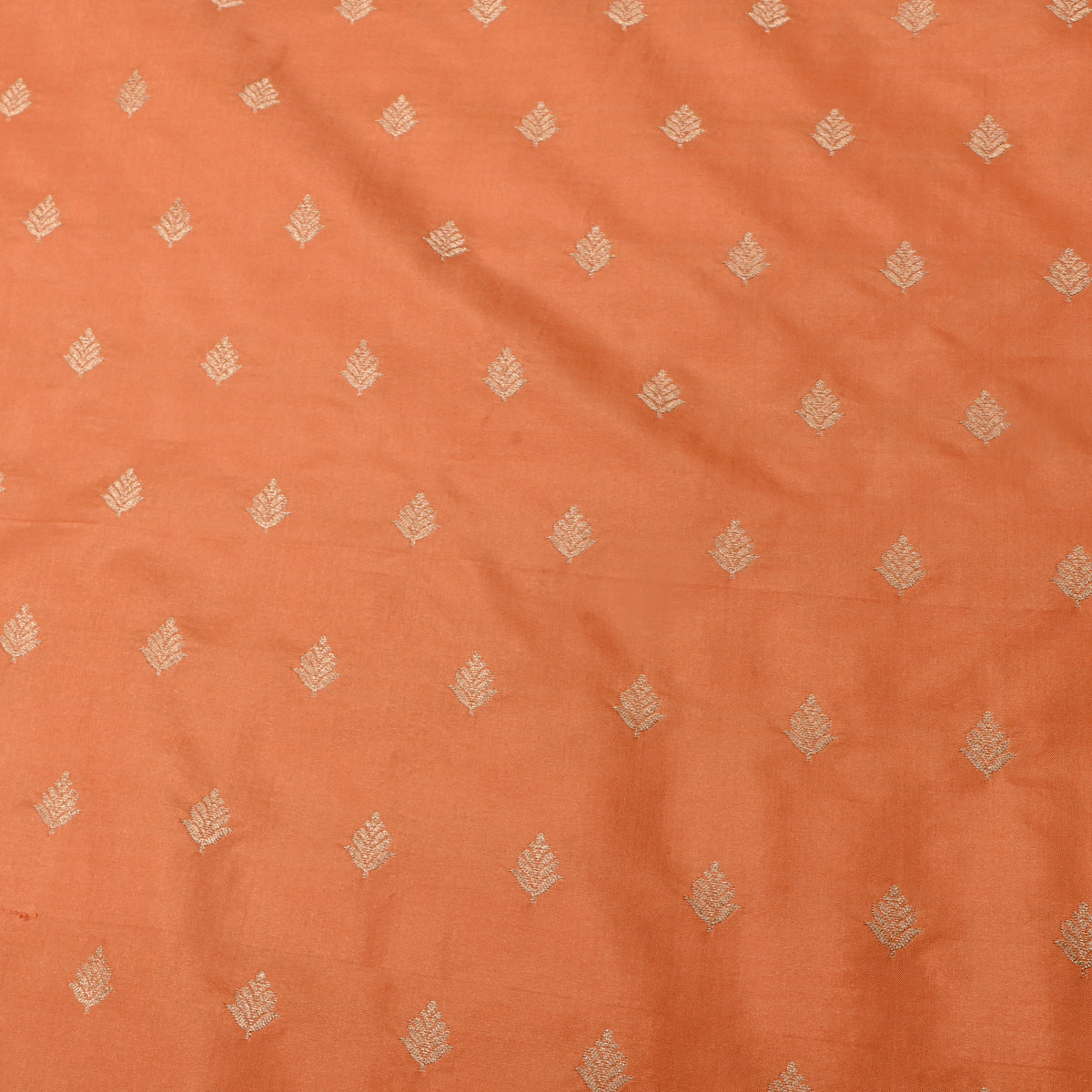 Fade Orange Gold Zari Butti Motif Banarasi Silk Fabric
