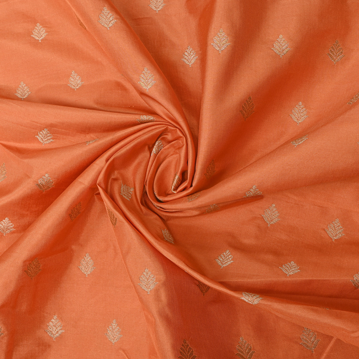 Fade Orange Gold Zari Butti Motif Banarasi Silk Fabric