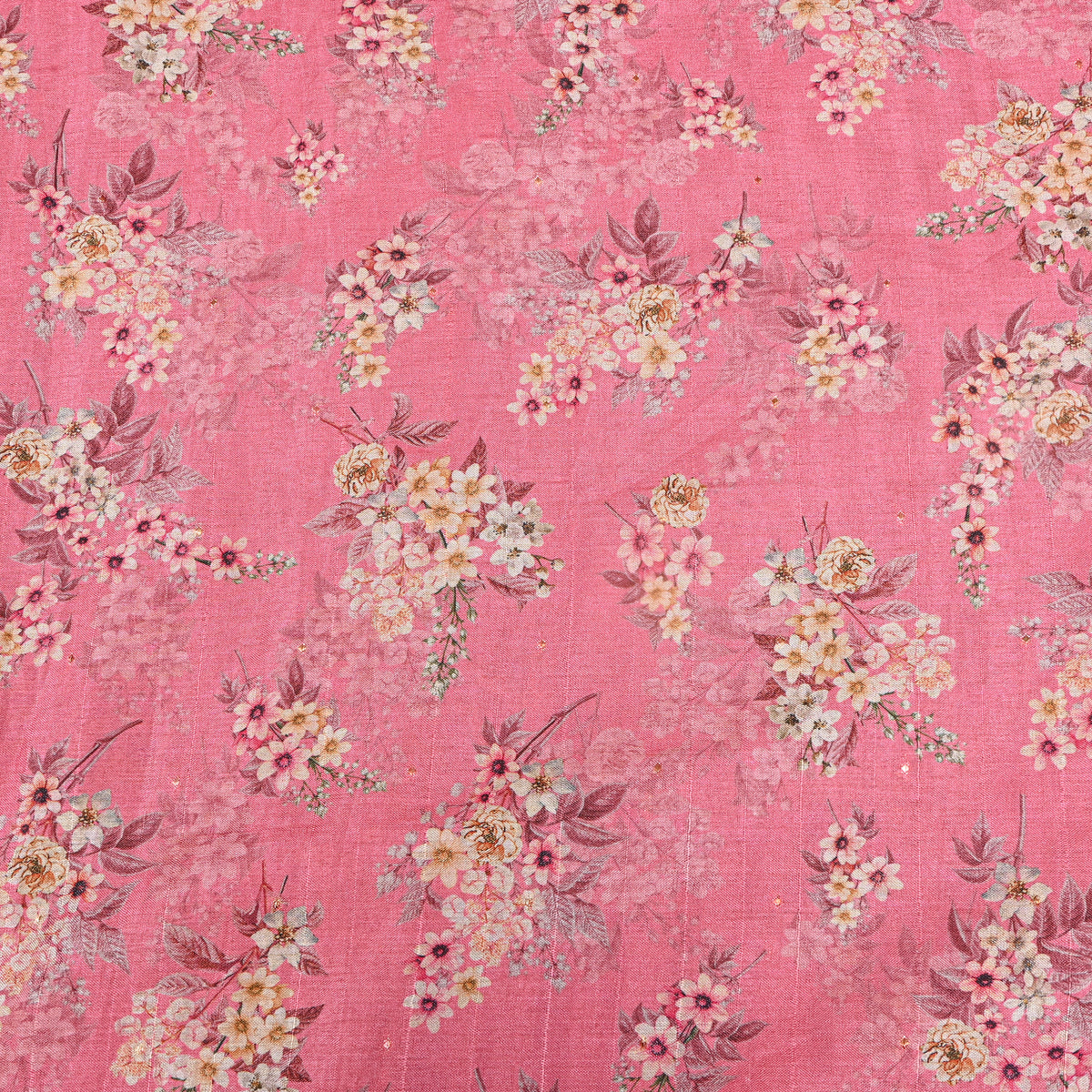 Rose Pink Floral Spray Print Tussar Silk Fabric
