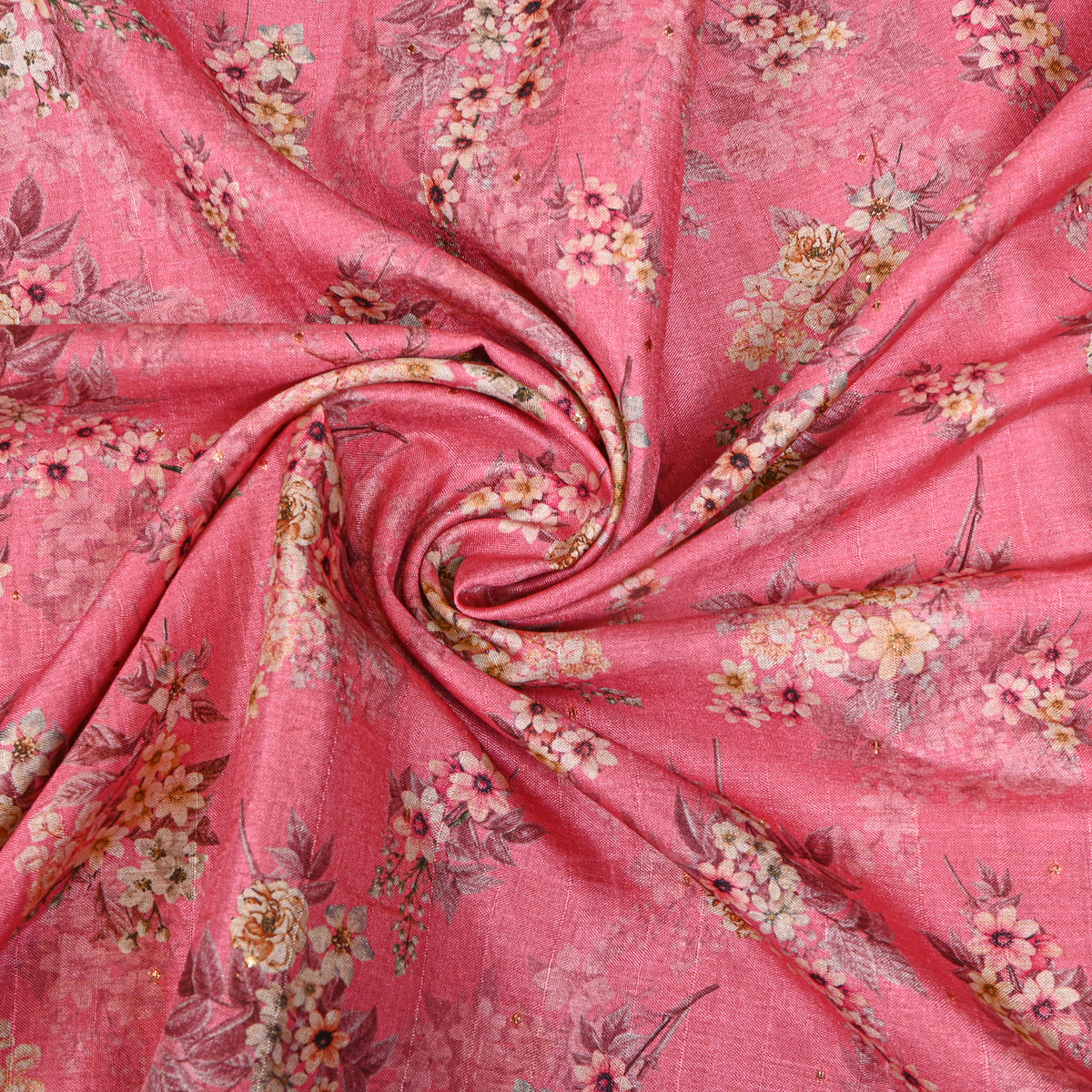 Rose Pink Floral Spray Print Tussar Silk Fabric