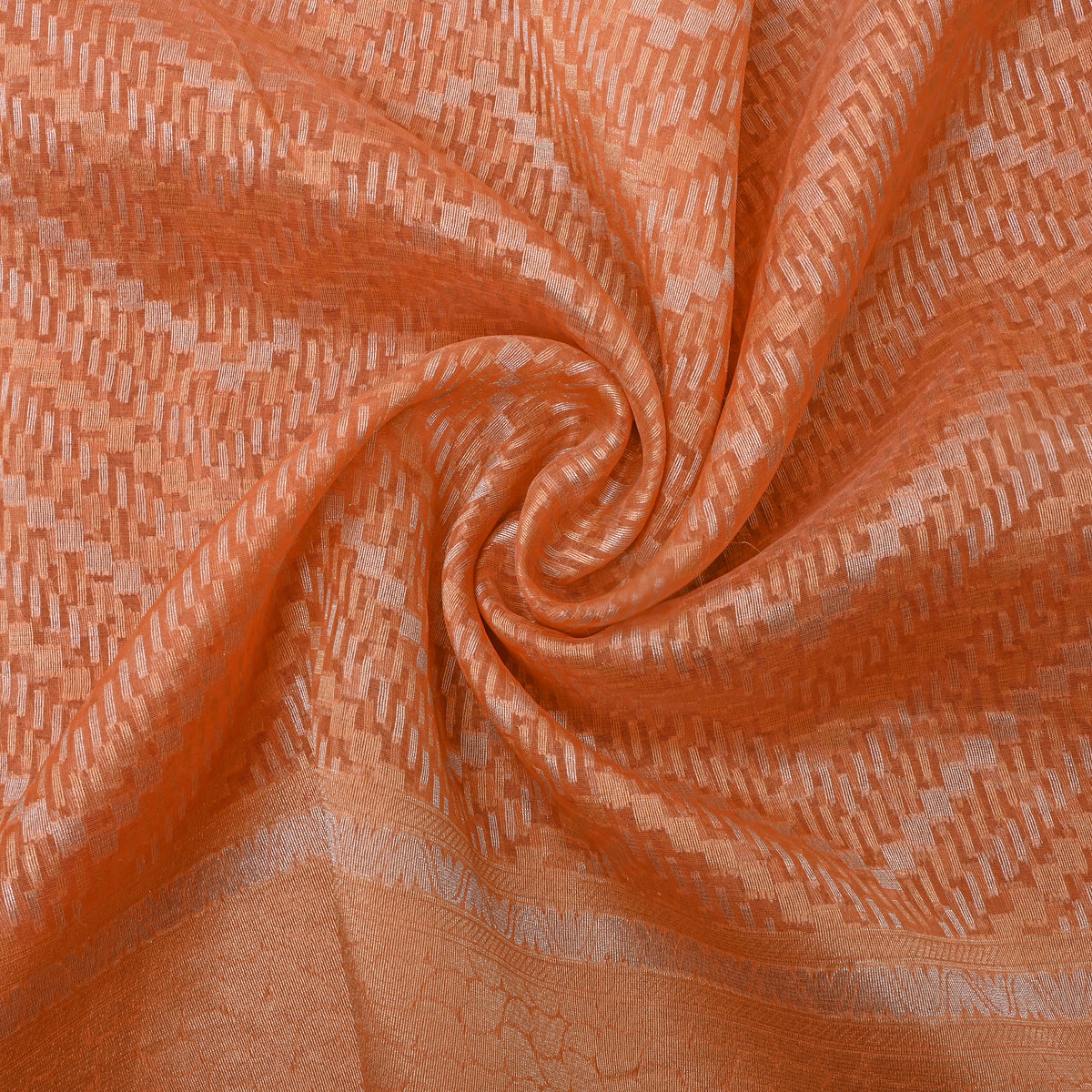 Warm Peach Zigzag Weave Banarasi Silk Fabric