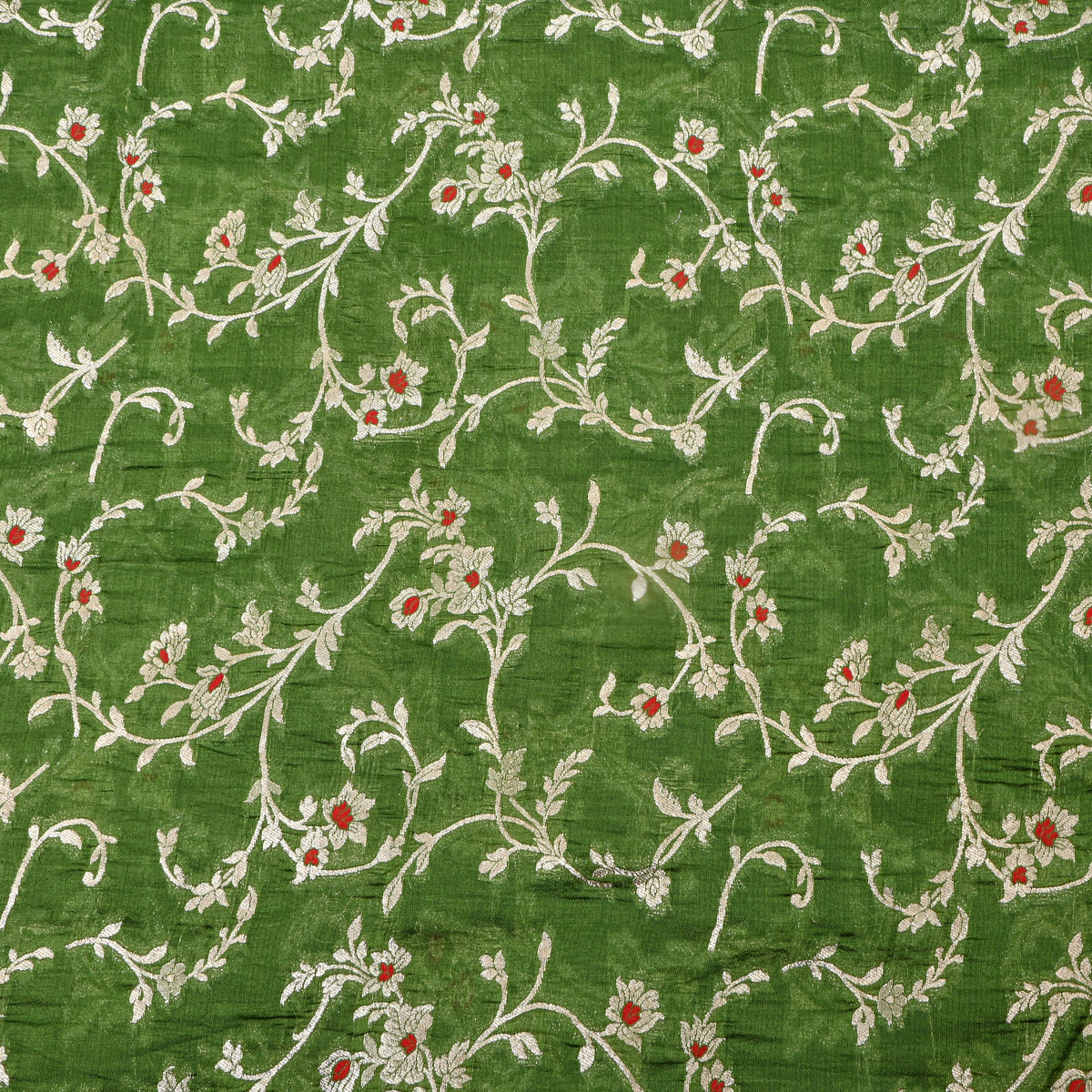 Moss Green Silver Zari Floral Jaal Jamawar Organza Fabric