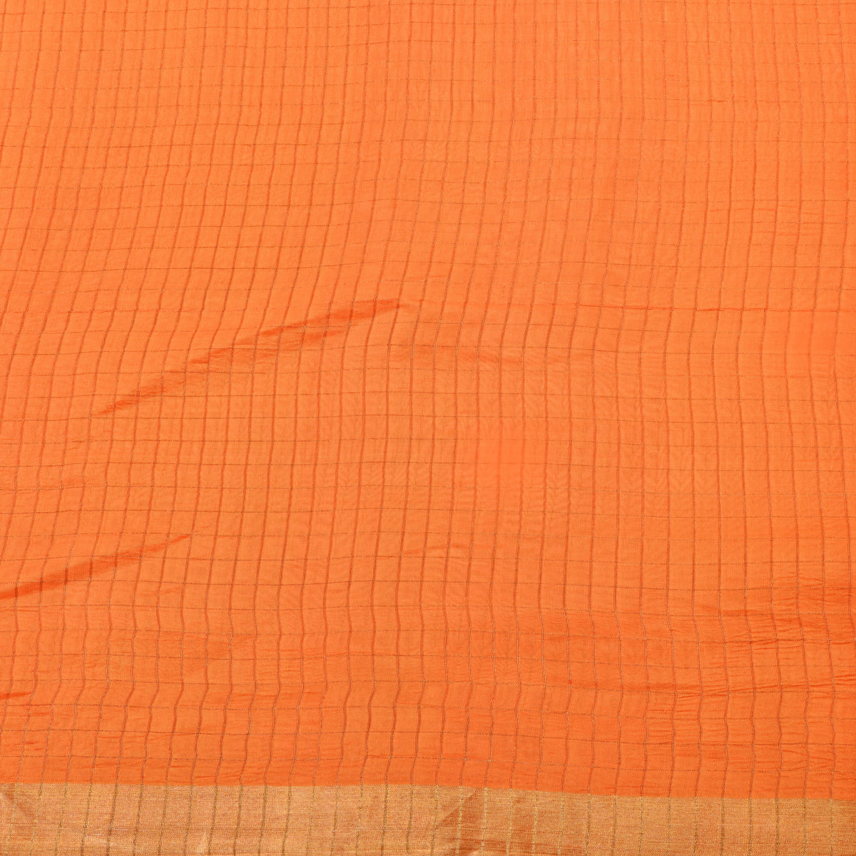 Orange Gold Zari Checks Silk Fabric
