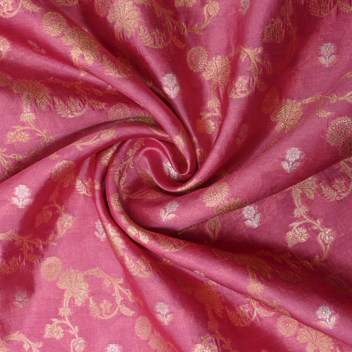 Baby Pink Dual Tone Floral Jaal Jamawar Silk Fabric