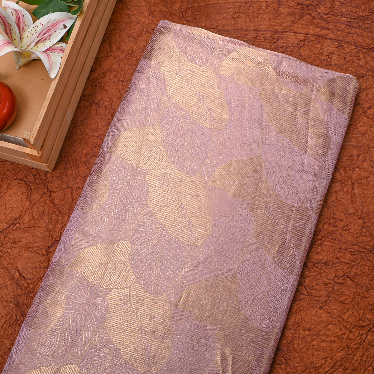 Wisteria Gold Zari Leaf Weave Jamawar Silk Fabric