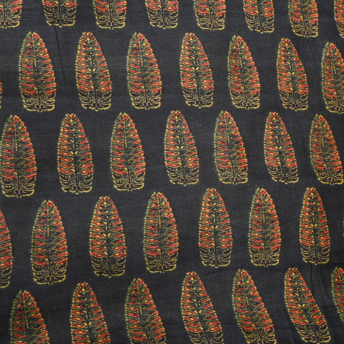 Jet Black Leaf Butti Digital Print Tussar Fabric