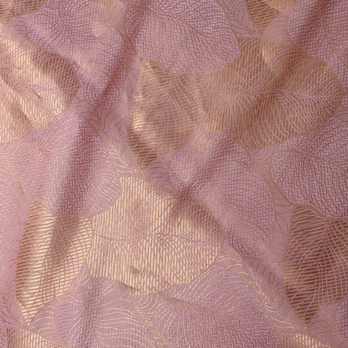 Wisteria Gold Zari Leaf Weave Jamawar Silk Fabric