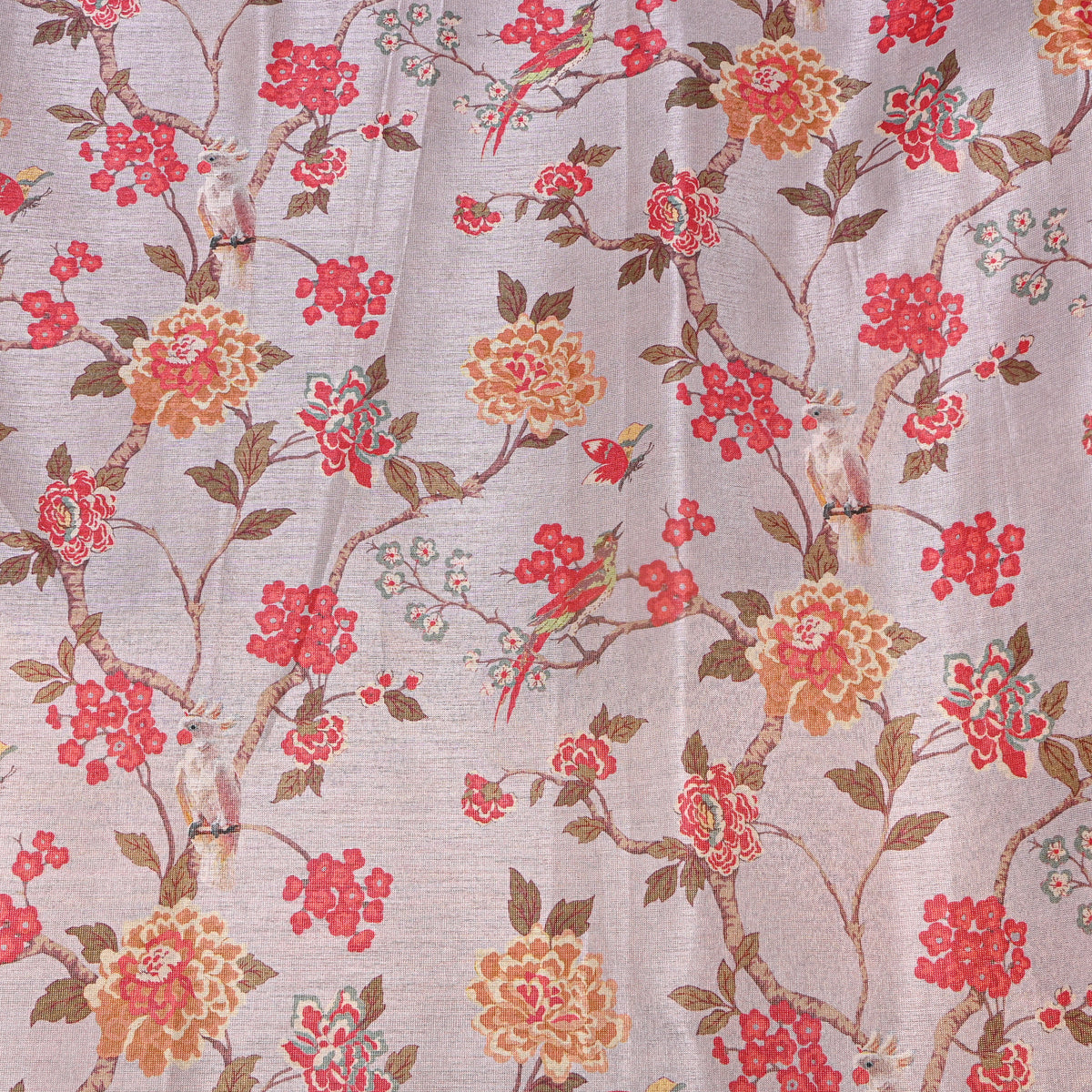 Ivory White Botanical Printed Tissue Fabric
