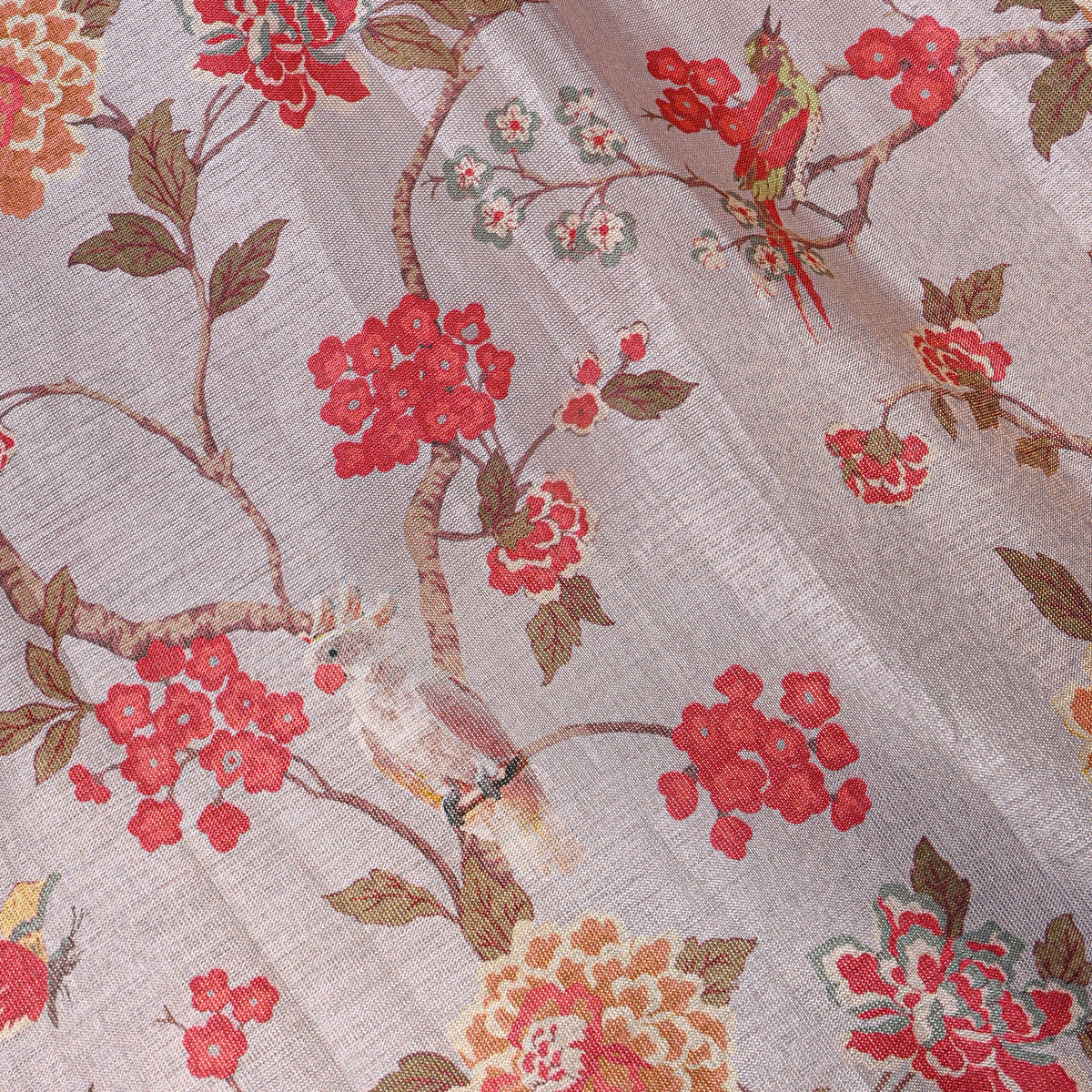 Ivory White Botanical Printed Tissue Fabric