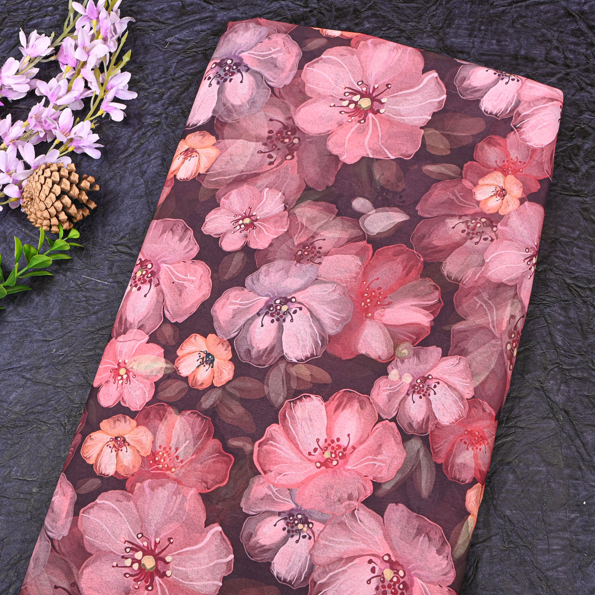 Dusty Rose Pink Large Floral Print Georgette Fabric