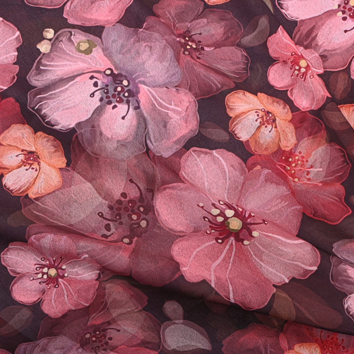 Dusty Rose Pink Large Floral Print Georgette Fabric