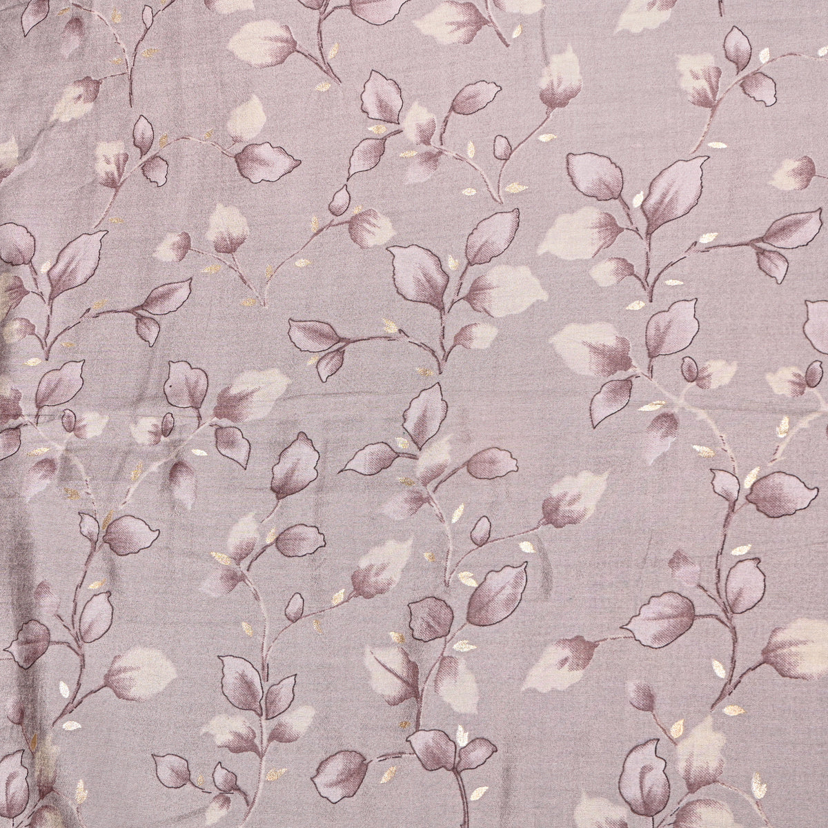 Dove Grey Leaf Vine Floral Print Fabric