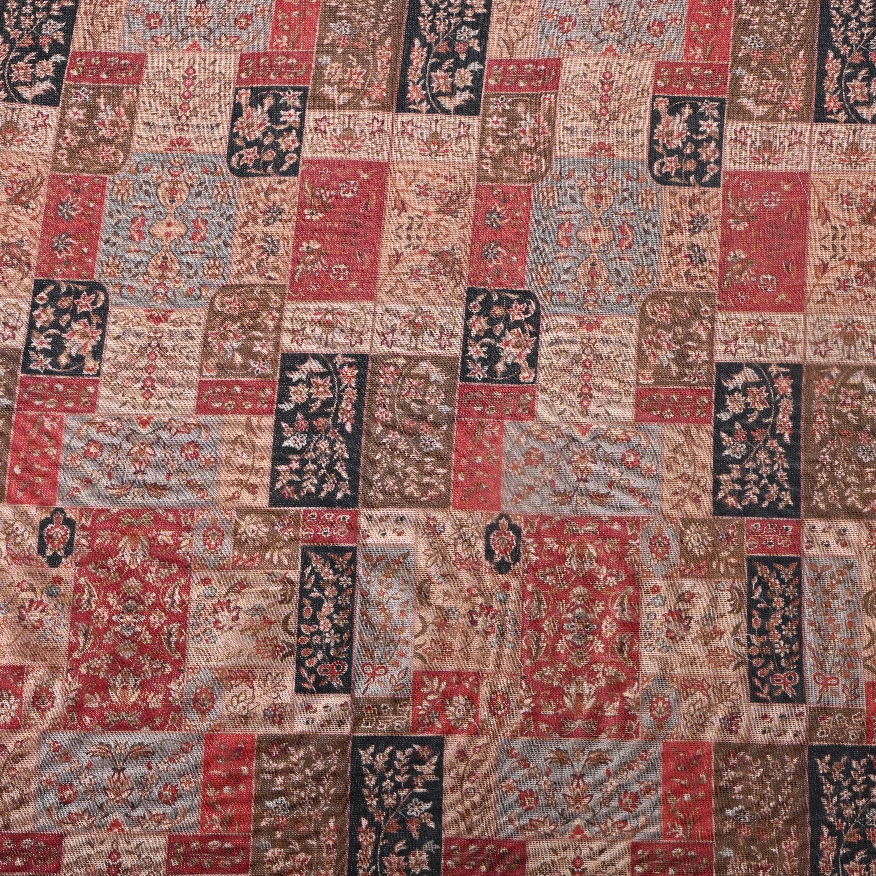 Rustic Patchwork Motif Print Cotton Fabric